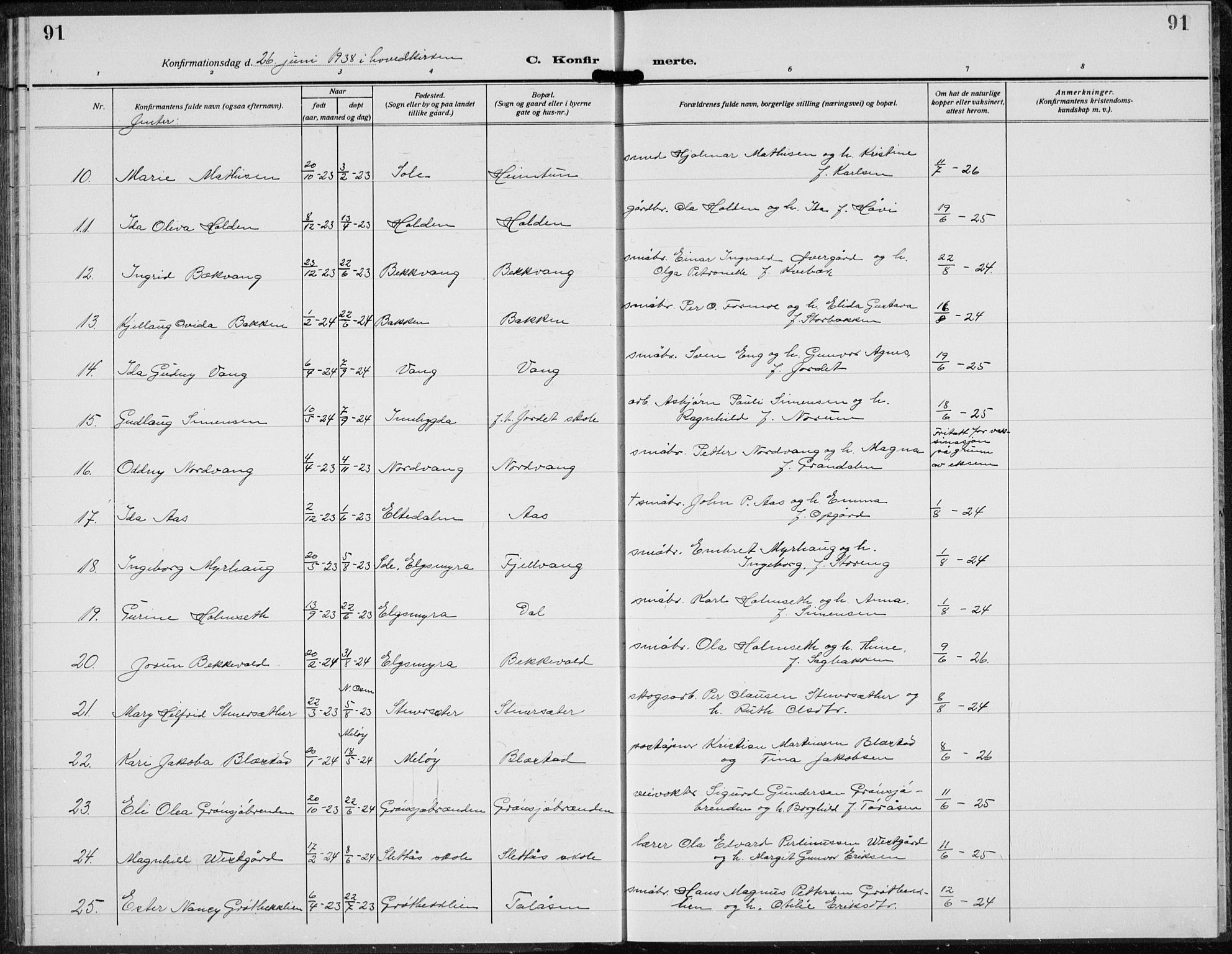 Trysil prestekontor, AV/SAH-PREST-046/H/Ha/Hab/L0010: Parish register (copy) no. 10, 1917-1937, p. 91