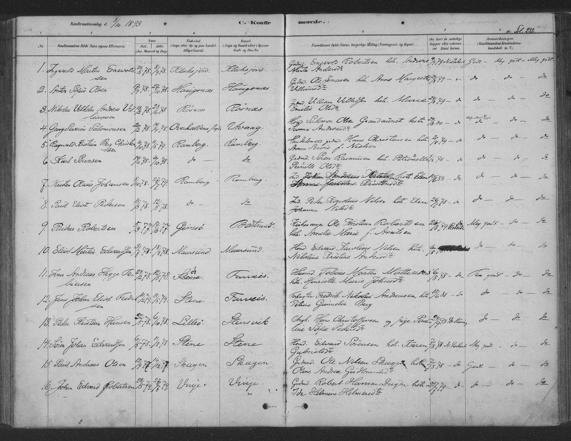 Ministerialprotokoller, klokkerbøker og fødselsregistre - Nordland, AV/SAT-A-1459/891/L1302: Parish register (official) no. 891A07, 1878-1895, p. 232