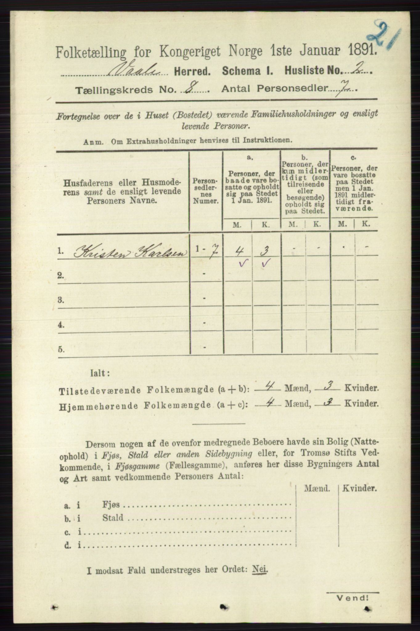 RA, 1891 census for 0716 Våle, 1891, p. 2762