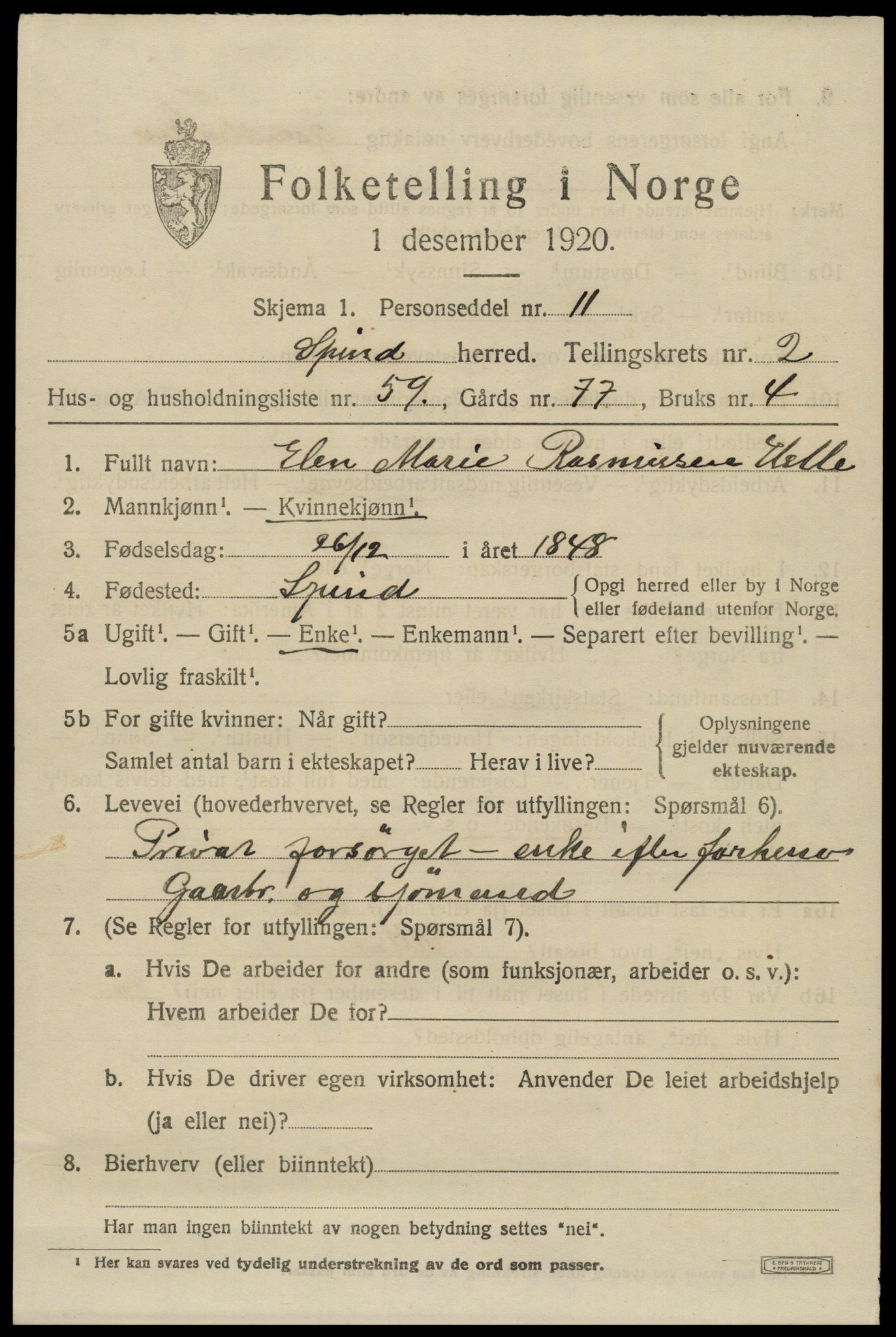 SAK, 1920 census for Spind, 1920, p. 1631