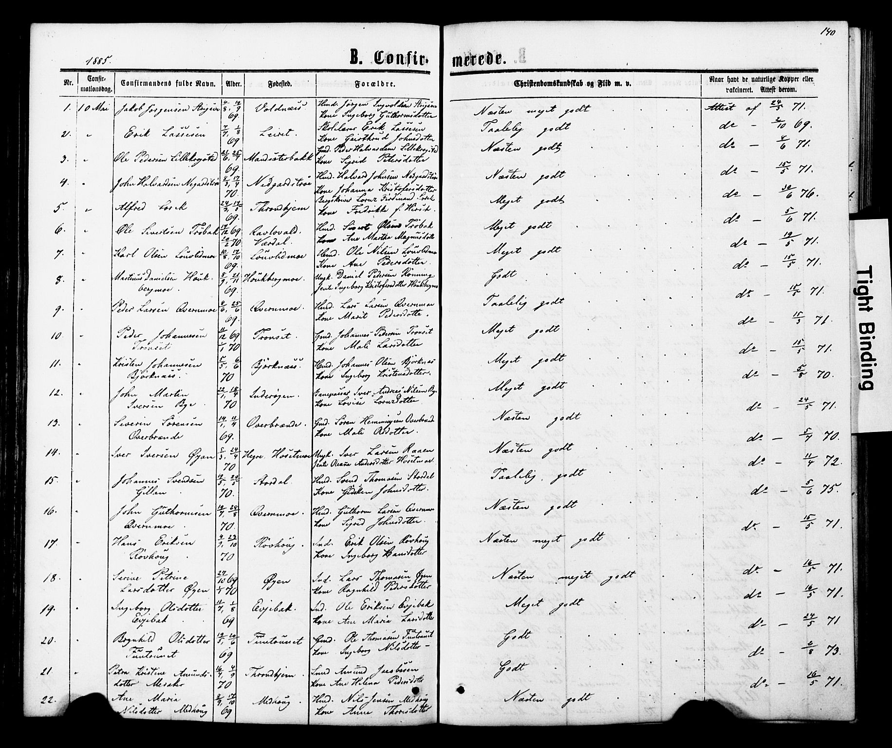 Ministerialprotokoller, klokkerbøker og fødselsregistre - Nord-Trøndelag, SAT/A-1458/706/L0049: Parish register (copy) no. 706C01, 1864-1895, p. 140