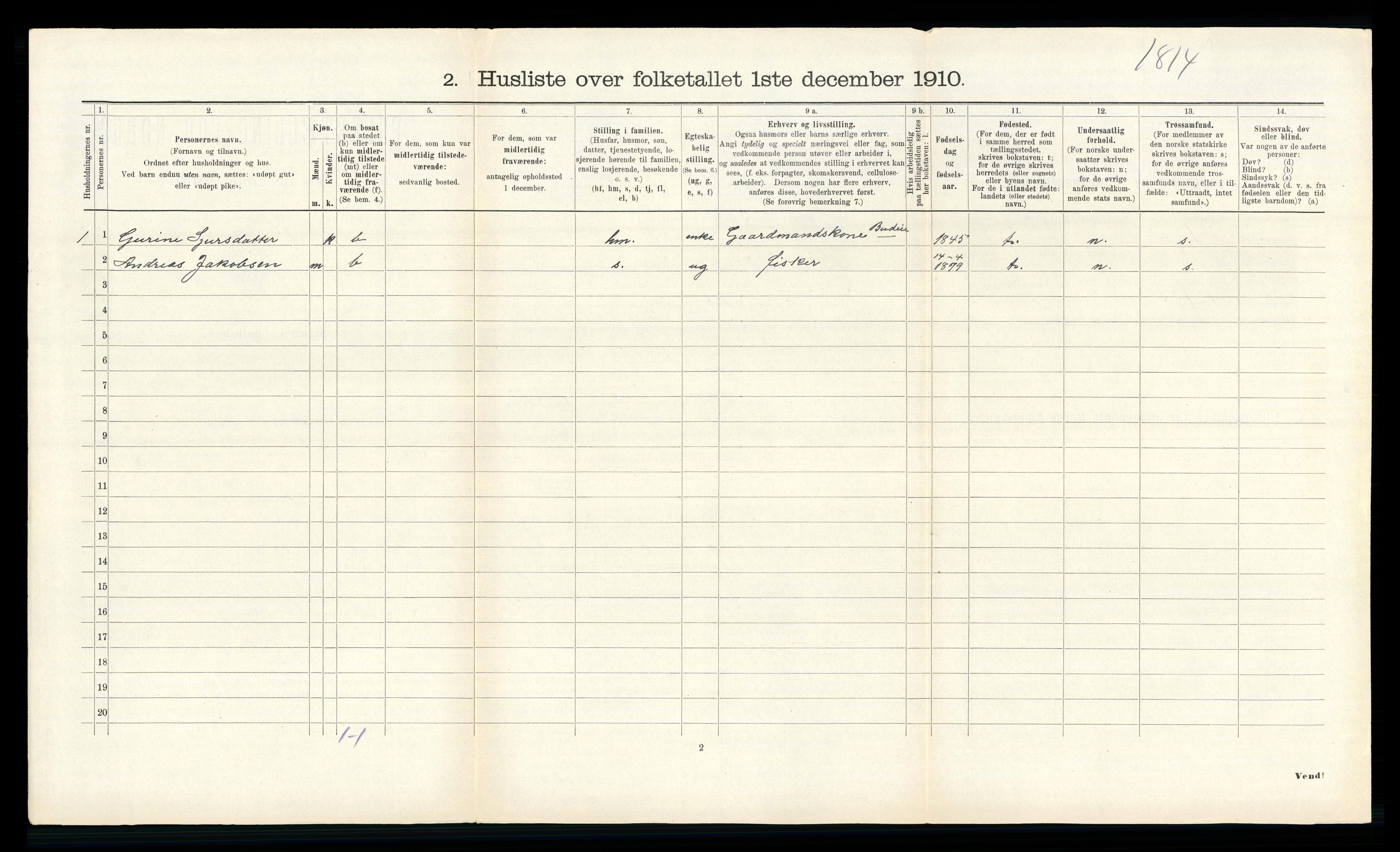 RA, 1910 census for Solund, 1910, p. 300