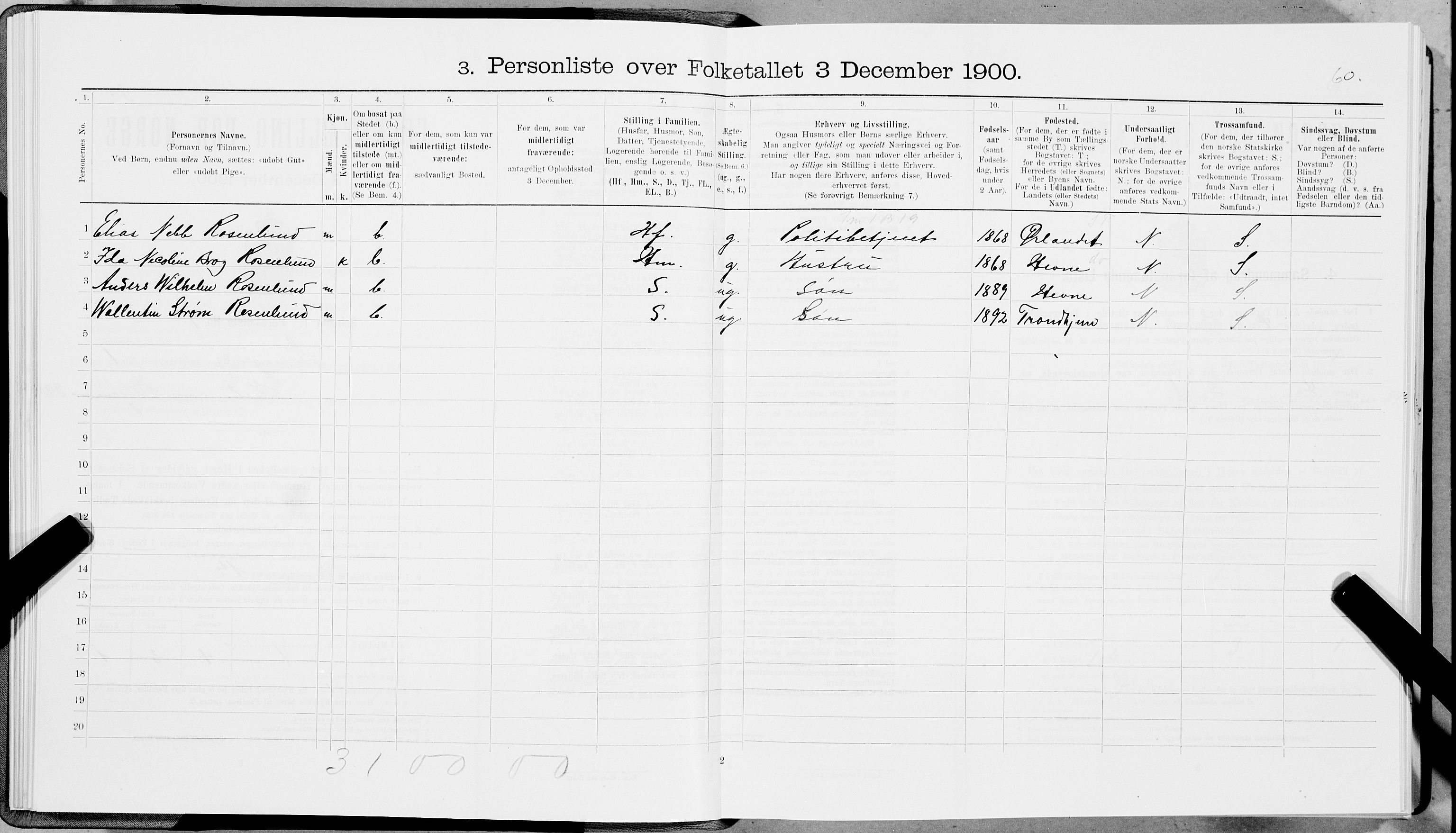 SAT, 1900 census for Levanger, 1900, p. 70