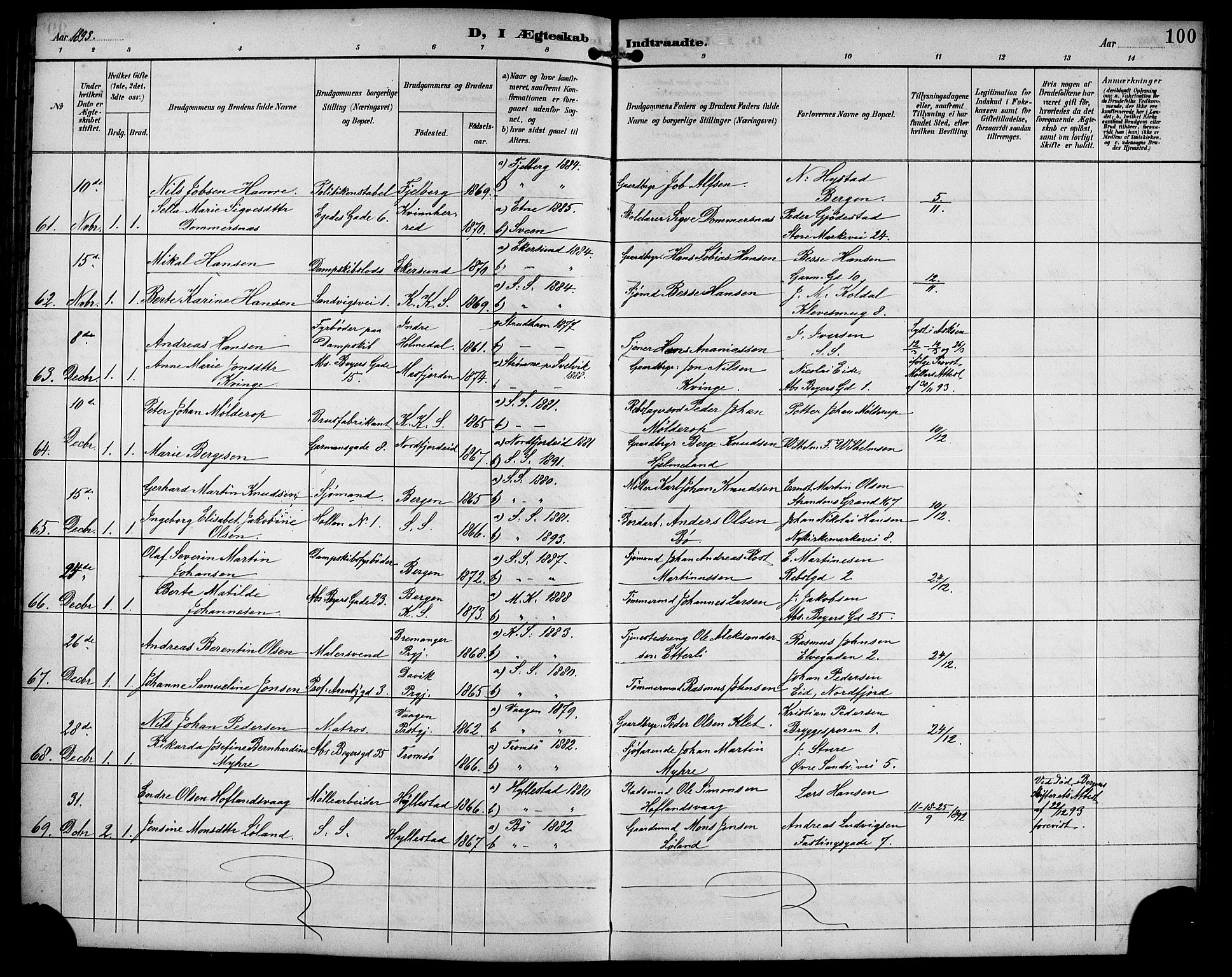 Sandviken Sokneprestembete, SAB/A-77601/H/Hb/L0003: Parish register (copy) no. A 4, 1892-1901, p. 100