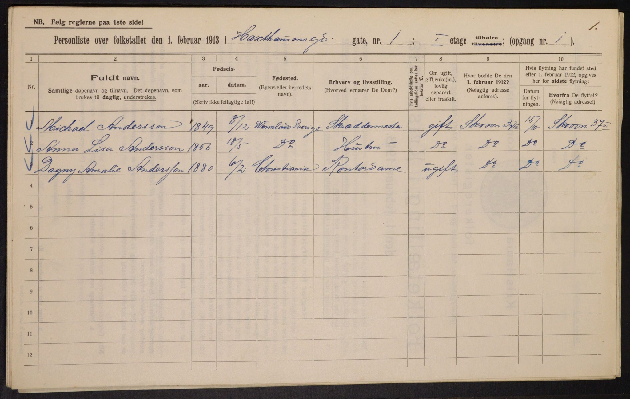 OBA, Municipal Census 1913 for Kristiania, 1913, p. 35577