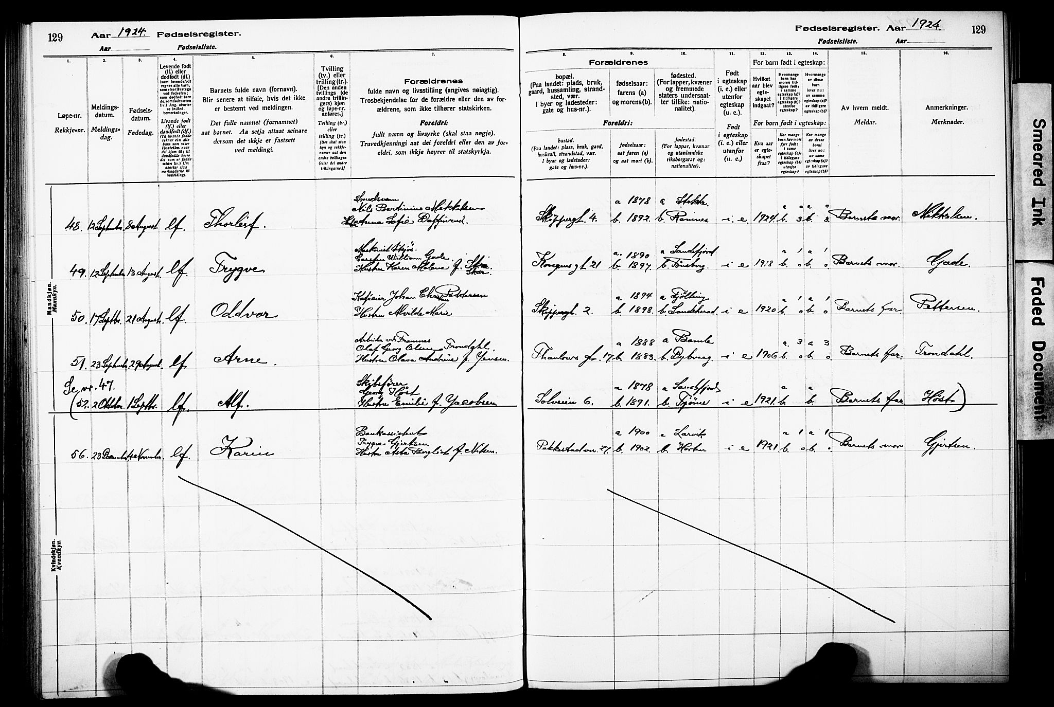 Sandefjord kirkebøker, AV/SAKO-A-315/J/Ja/L0001: Birth register no. 1, 1916-1932, p. 129