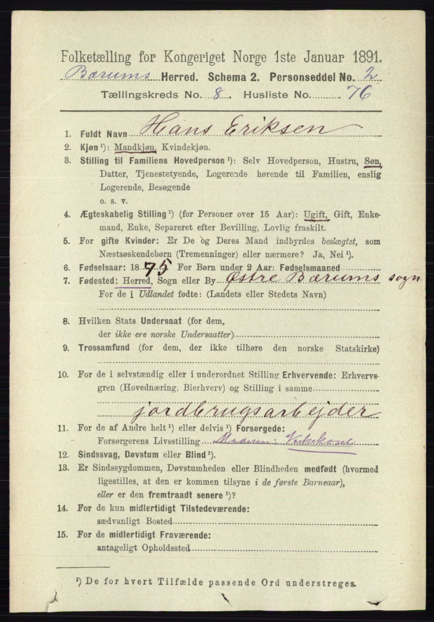 RA, 1891 census for 0219 Bærum, 1891, p. 4974