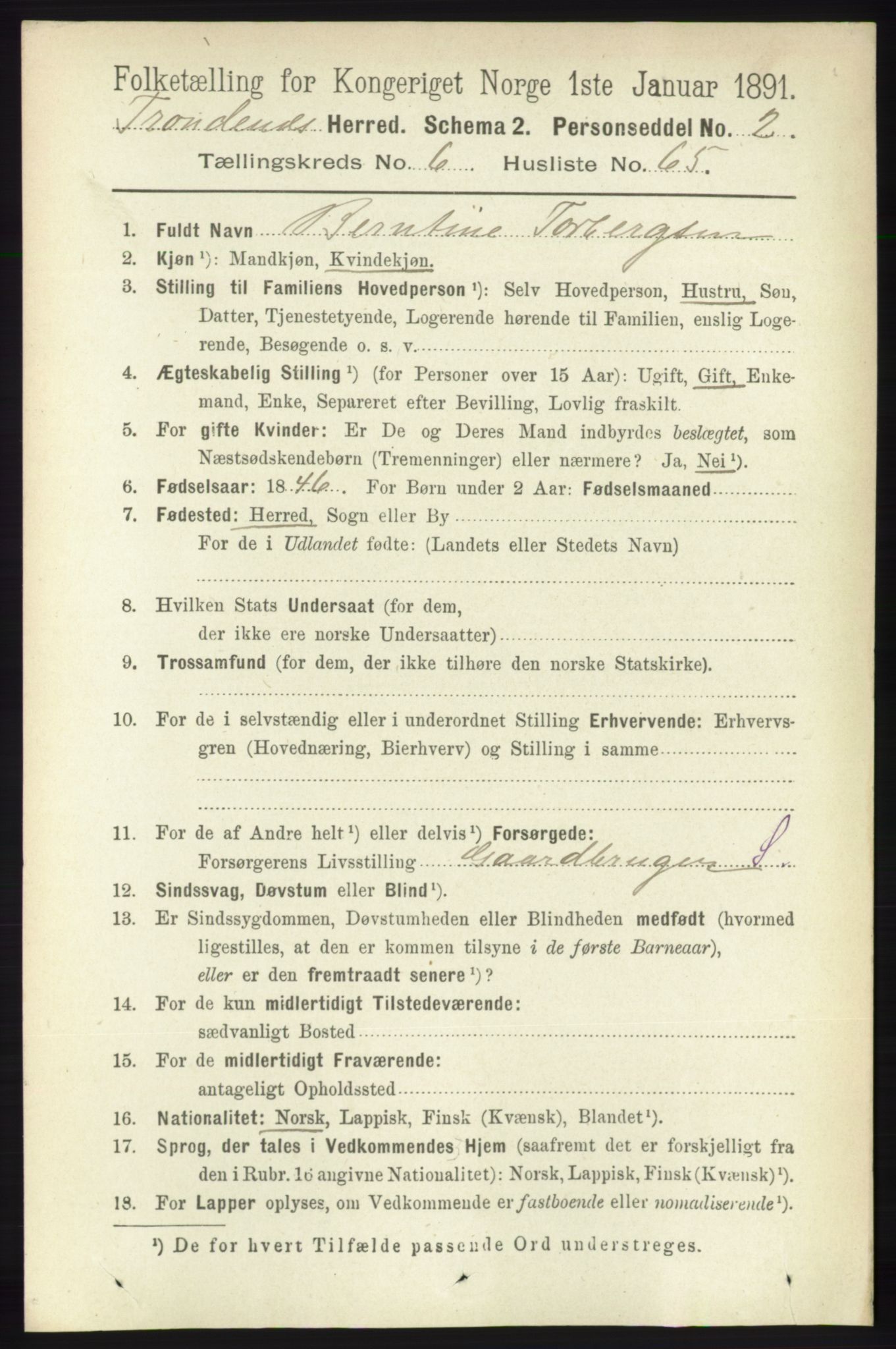 RA, 1891 census for 1914 Trondenes, 1891, p. 4241