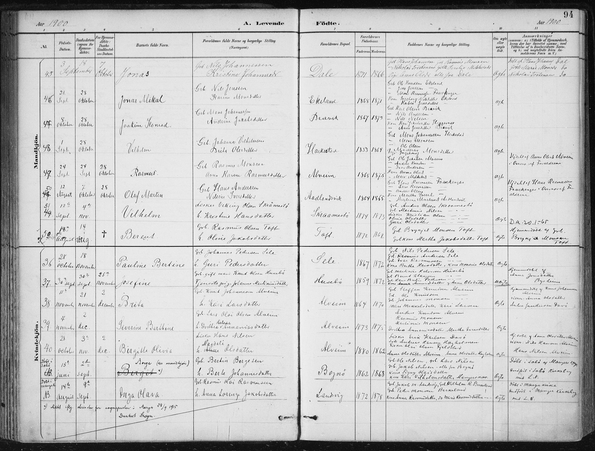 Herdla Sokneprestembete, SAB/A-75701/H/Haa: Parish register (official) no. A 4, 1891-1905, p. 94