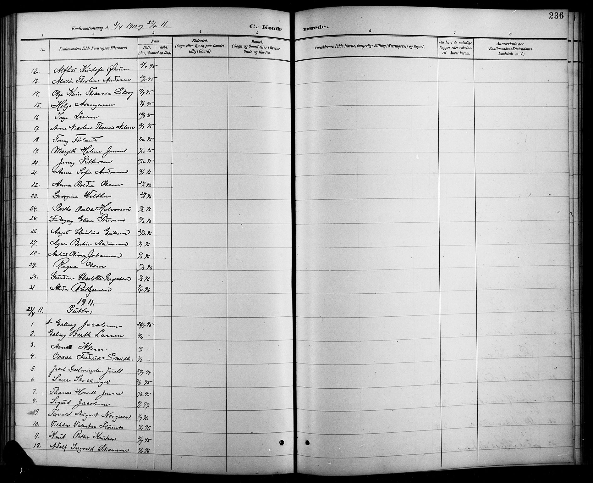 Arendal sokneprestkontor, Trefoldighet, AV/SAK-1111-0040/F/Fb/L0006: Parish register (copy) no. B 6, 1889-1916, p. 236