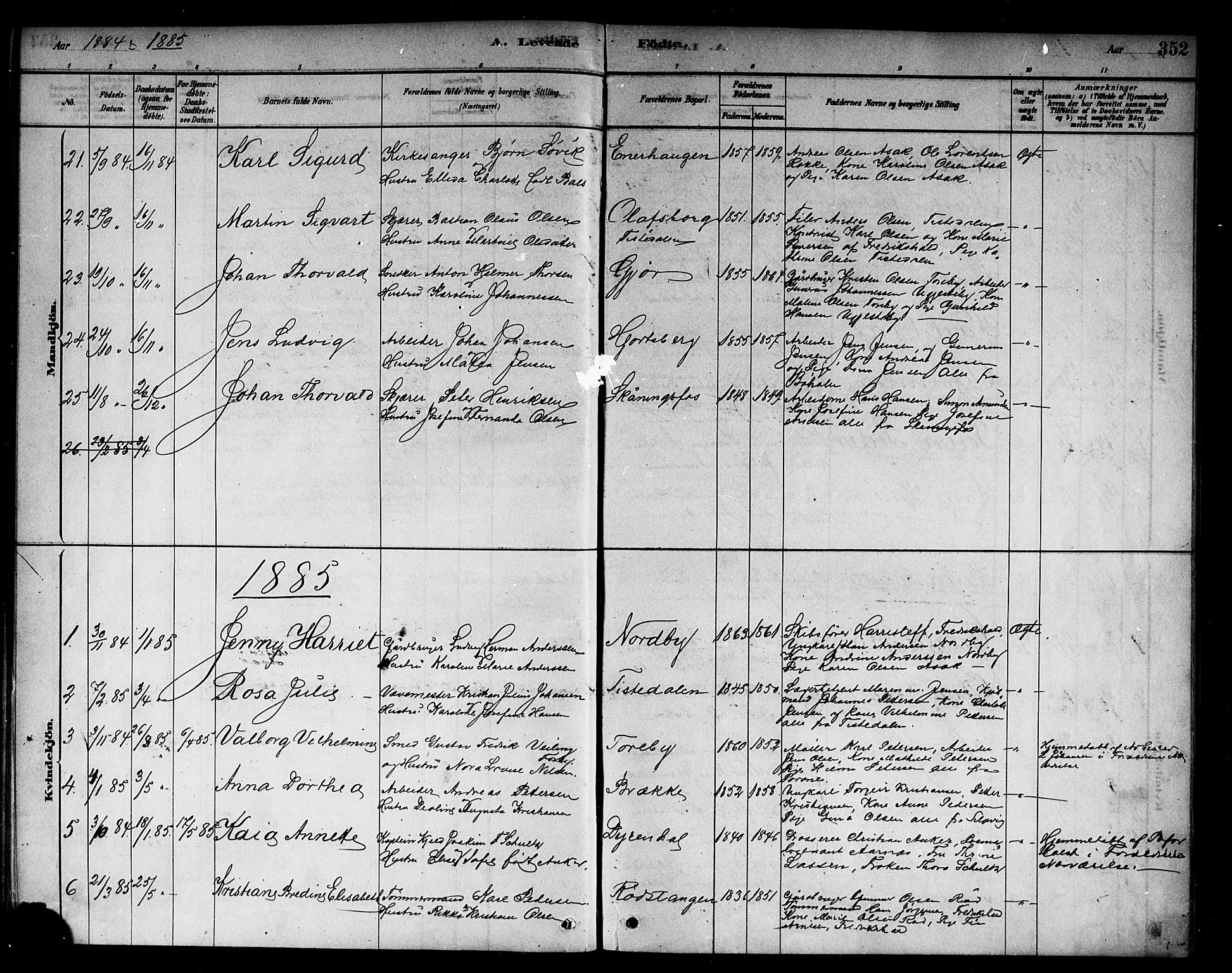 Berg prestekontor Kirkebøker, SAO/A-10902/F/Fb/L0001: Parish register (official) no. II 1, 1878-1887, p. 352