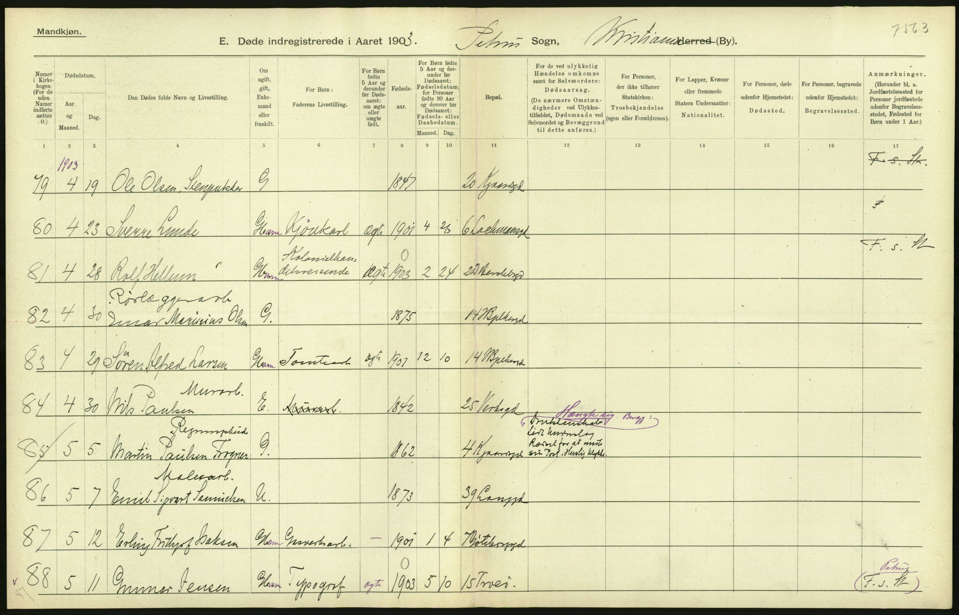 Statistisk sentralbyrå, Sosiodemografiske emner, Befolkning, AV/RA-S-2228/D/Df/Dfa/Dfaa/L0004: Kristiania: Gifte, døde, 1903, p. 346