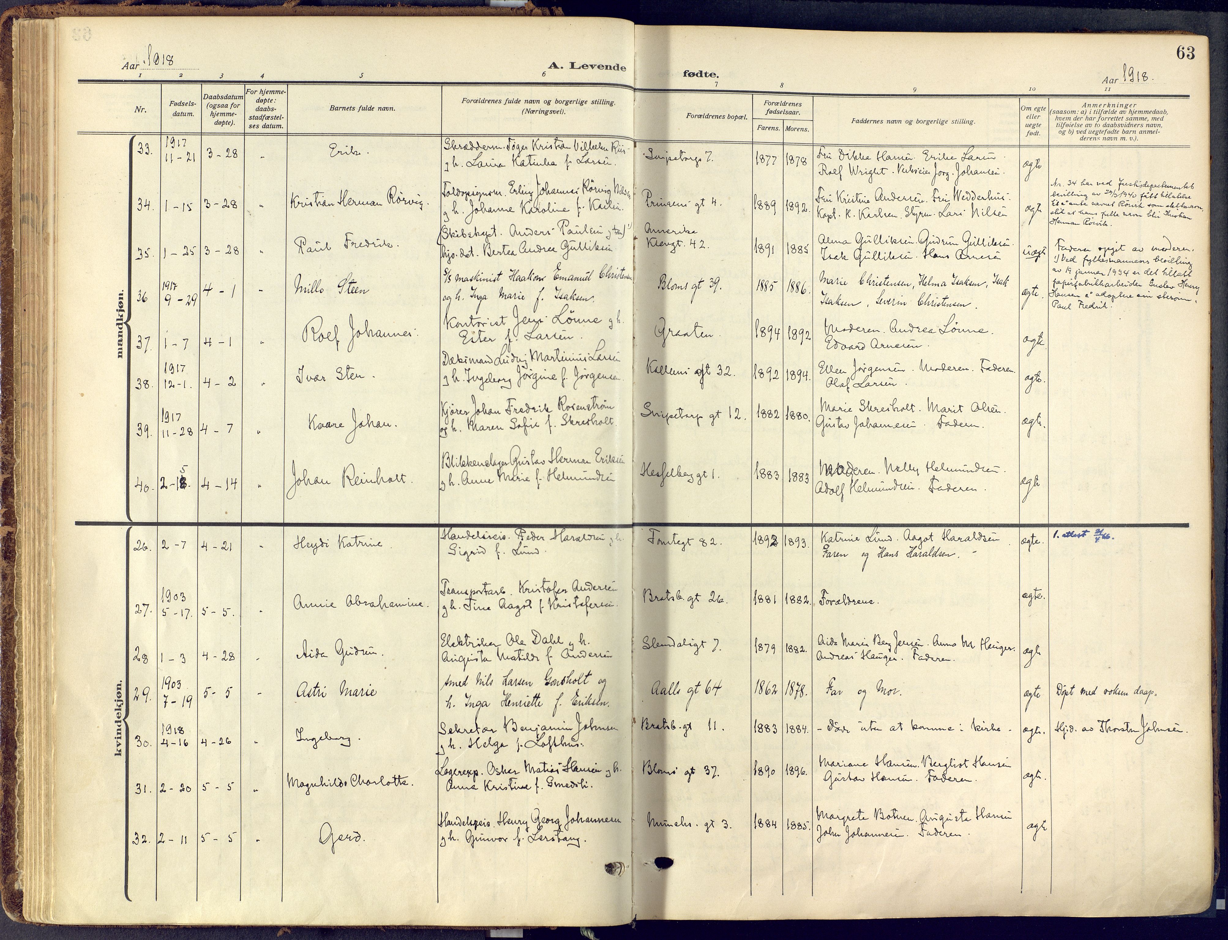 Skien kirkebøker, SAKO/A-302/F/Fa/L0013: Parish register (official) no. 13, 1915-1921, p. 63