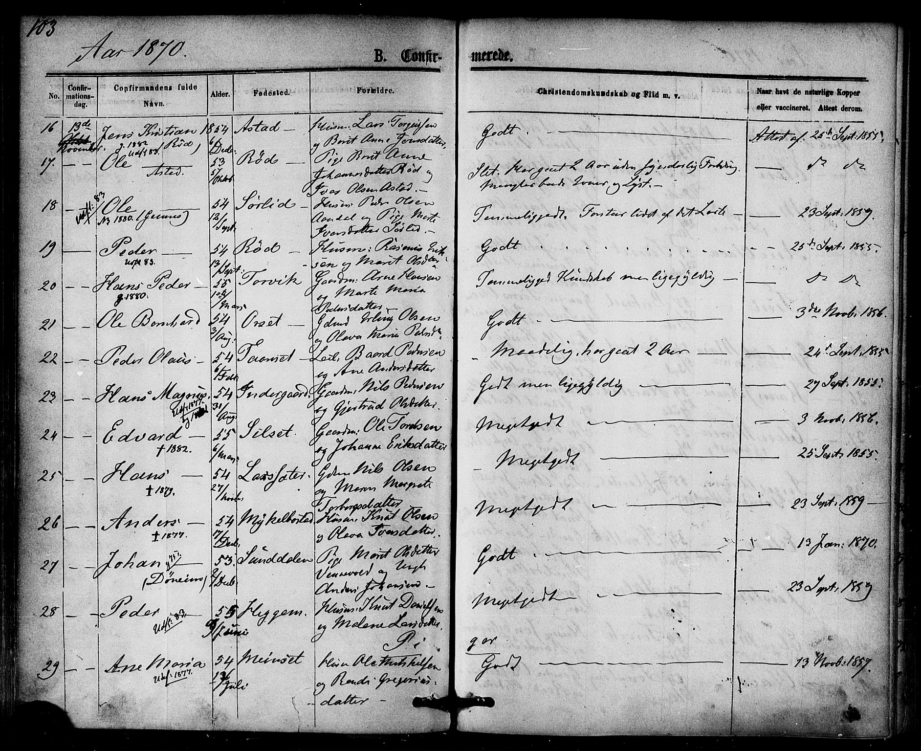 Ministerialprotokoller, klokkerbøker og fødselsregistre - Møre og Romsdal, AV/SAT-A-1454/584/L0966: Parish register (official) no. 584A06, 1869-1878, p. 103