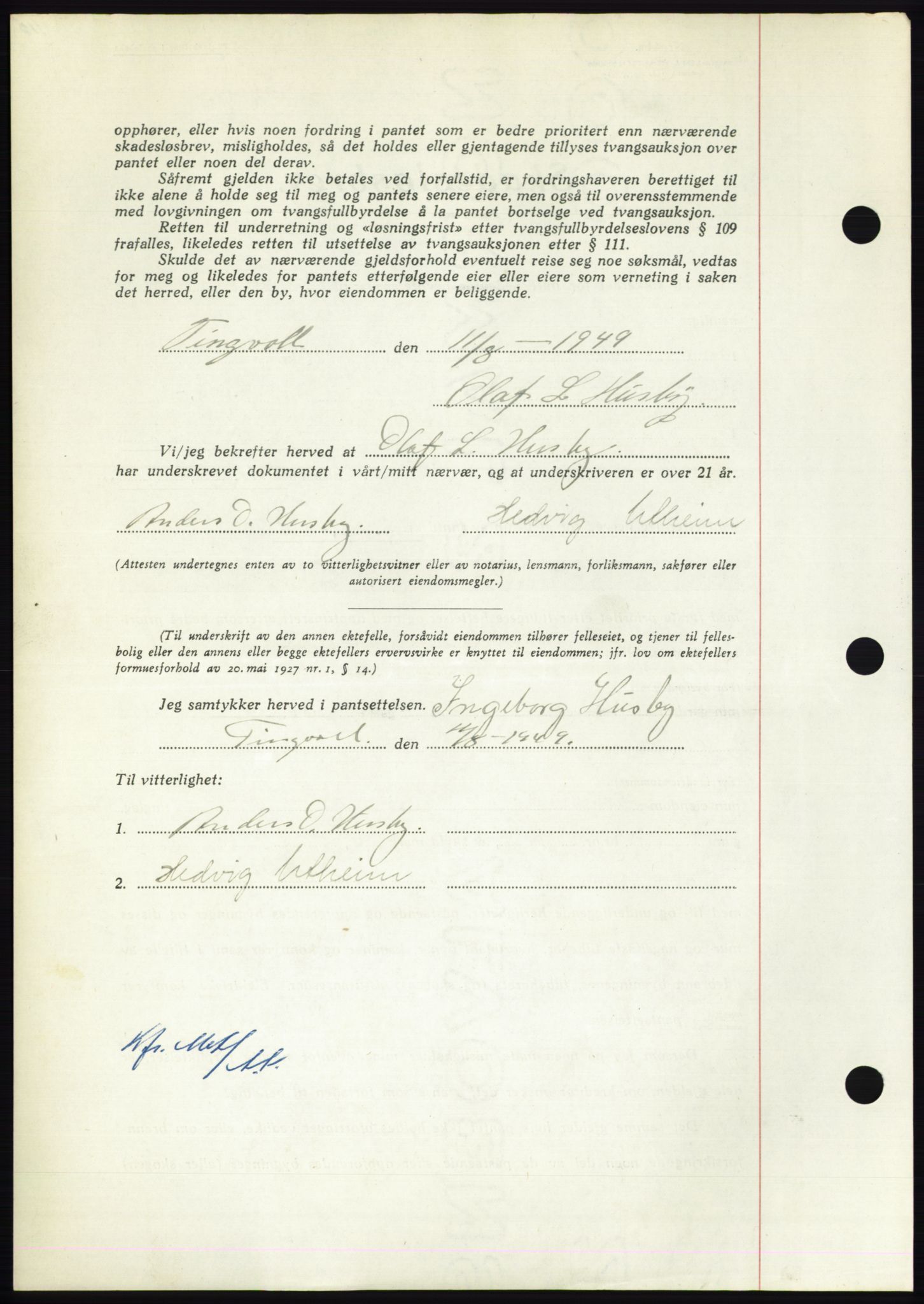 Nordmøre sorenskriveri, AV/SAT-A-4132/1/2/2Ca: Mortgage book no. B102, 1949-1949, Diary no: : 2270/1949