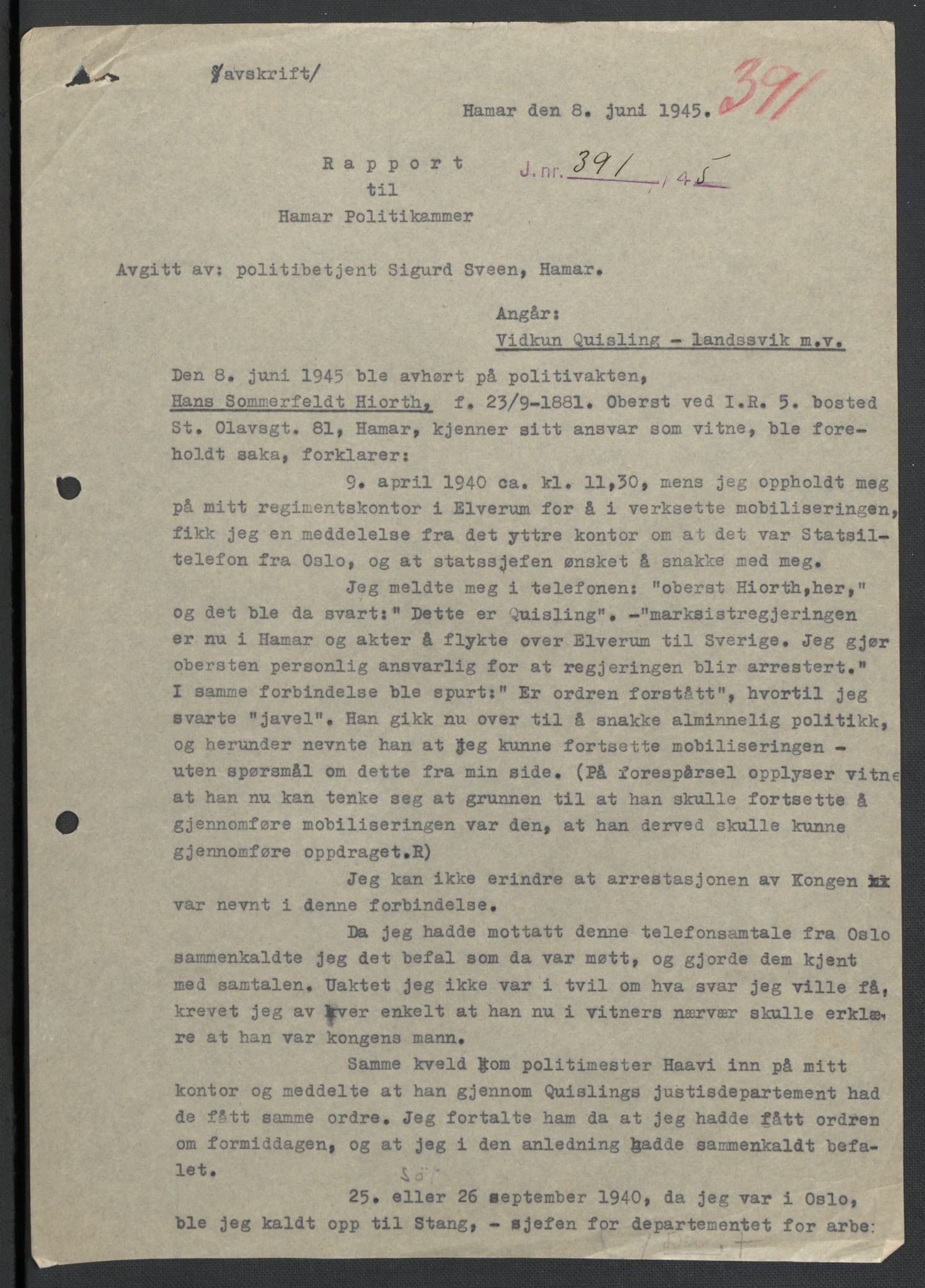 Landssvikarkivet, Oslo politikammer, AV/RA-S-3138-01/D/Da/L0003: Dnr. 29, 1945, p. 1363