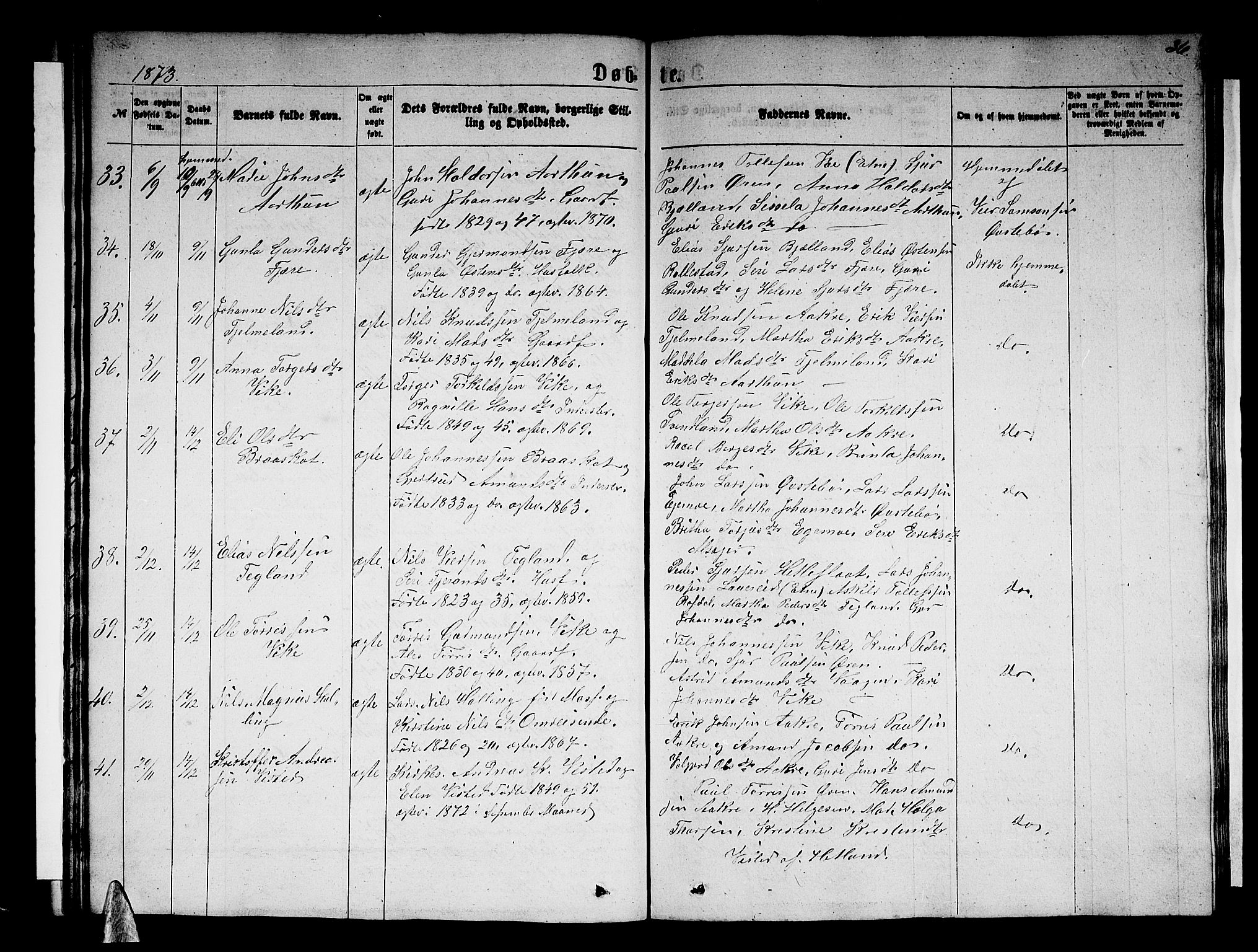 Skånevik sokneprestembete, SAB/A-77801/H/Hab: Parish register (copy) no. B 1, 1860-1880, p. 36
