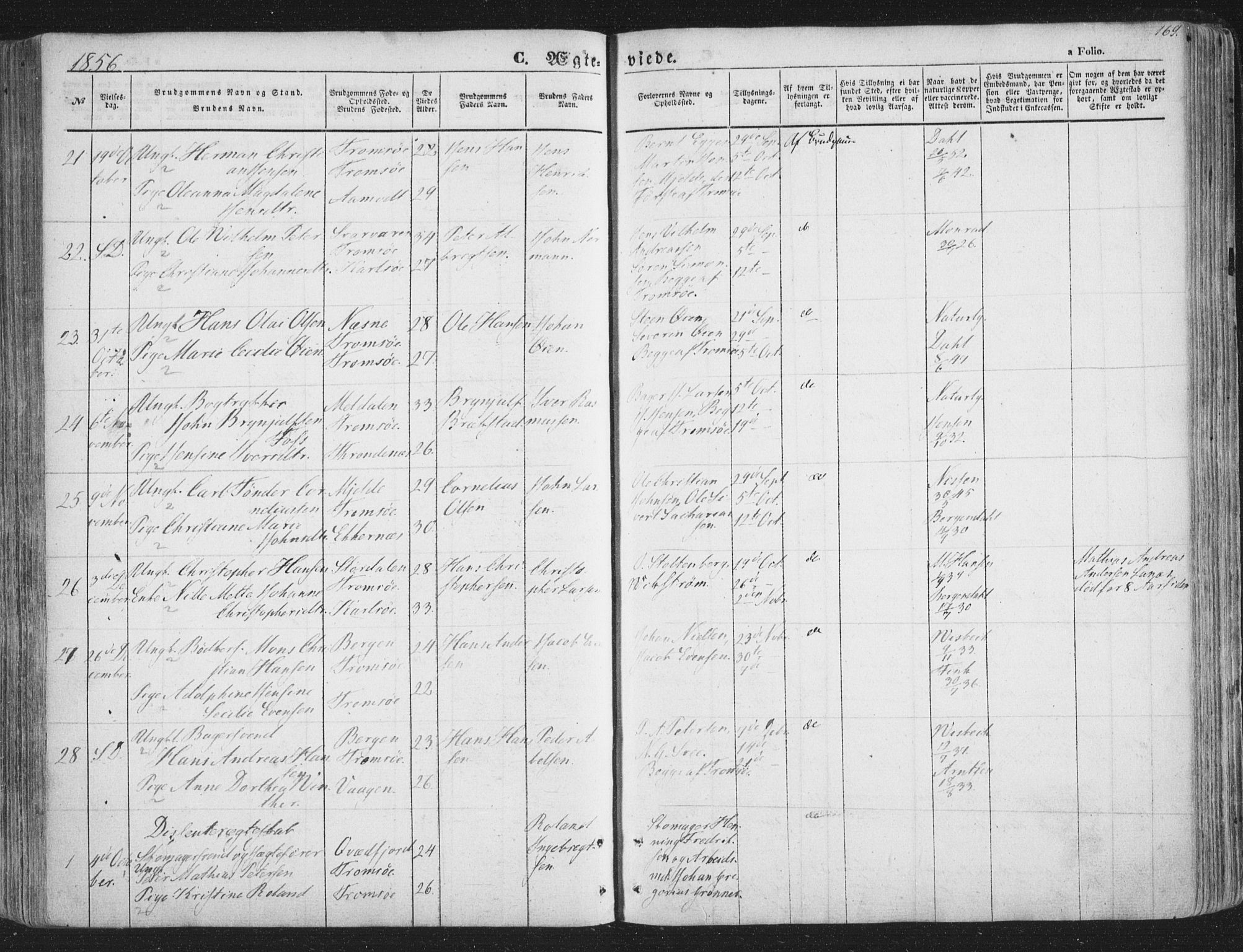 Tromsø sokneprestkontor/stiftsprosti/domprosti, SATØ/S-1343/G/Ga/L0011kirke: Parish register (official) no. 11, 1856-1865, p. 169