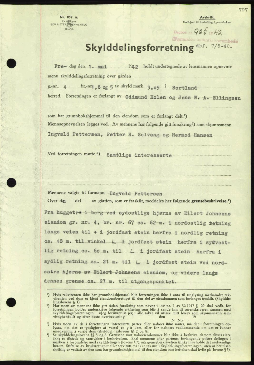 Vesterålen sorenskriveri, SAT/A-4180/1/2/2Ca: Mortgage book no. A12, 1941-1942, Diary no: : 925/1942