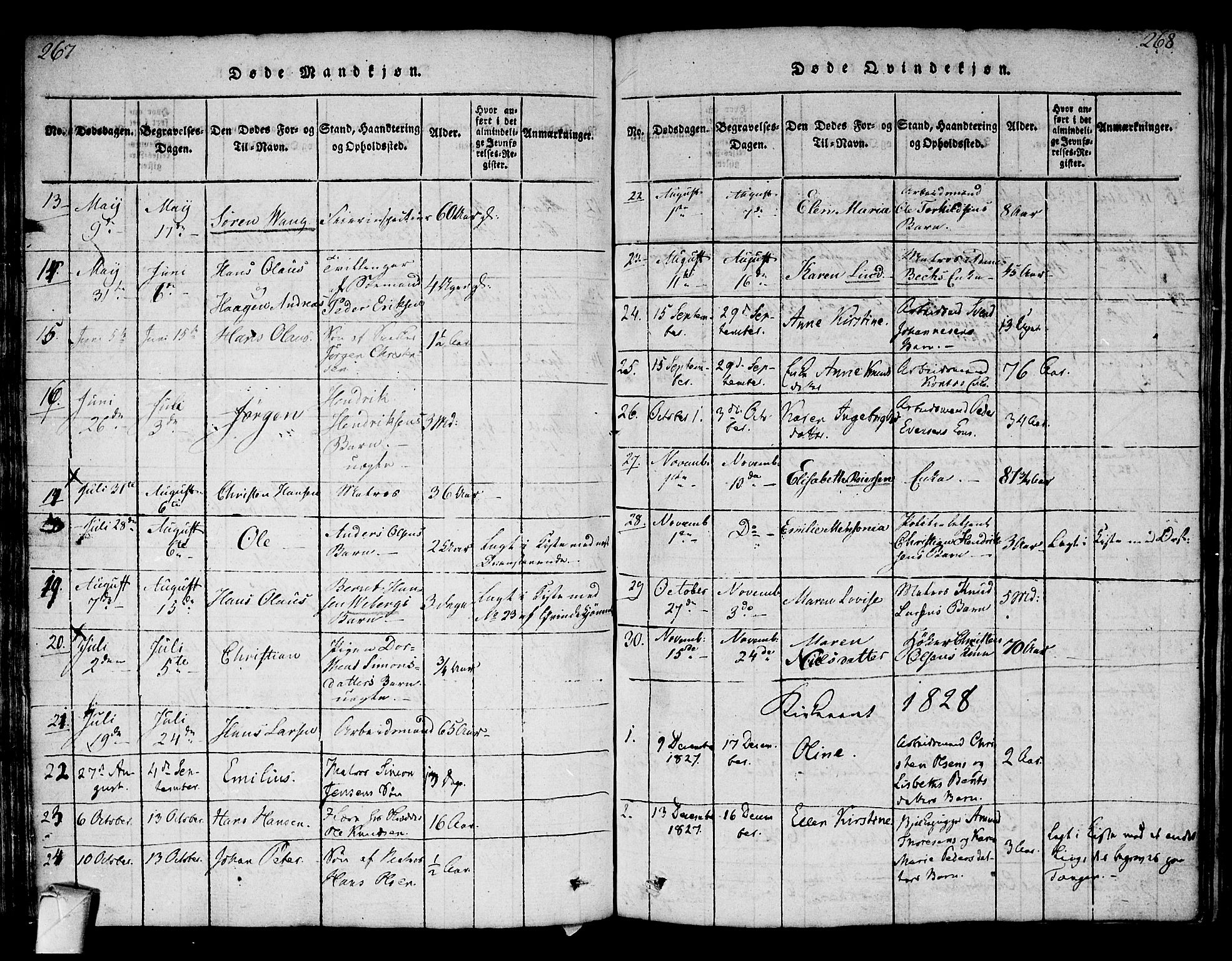 Strømsø kirkebøker, AV/SAKO-A-246/F/Fa/L0011: Parish register (official) no. I 11, 1815-1829, p. 267-268