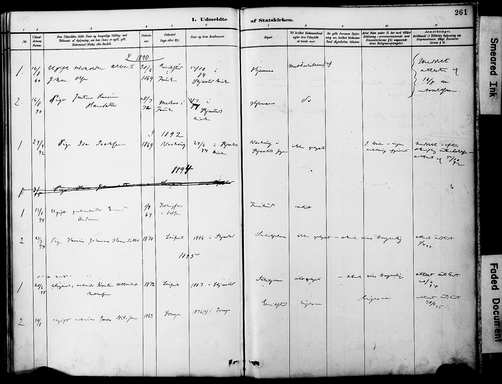 Ministerialprotokoller, klokkerbøker og fødselsregistre - Nordland, AV/SAT-A-1459/849/L0690: Parish register (official) no. 849A02, 1890-1897, p. 261