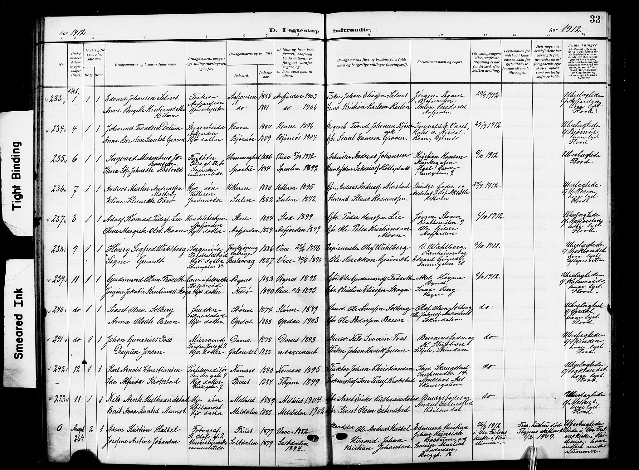 Ministerialprotokoller, klokkerbøker og fødselsregistre - Sør-Trøndelag, SAT/A-1456/601/L0097: Parish register (copy) no. 601C15, 1911-1921, p. 33