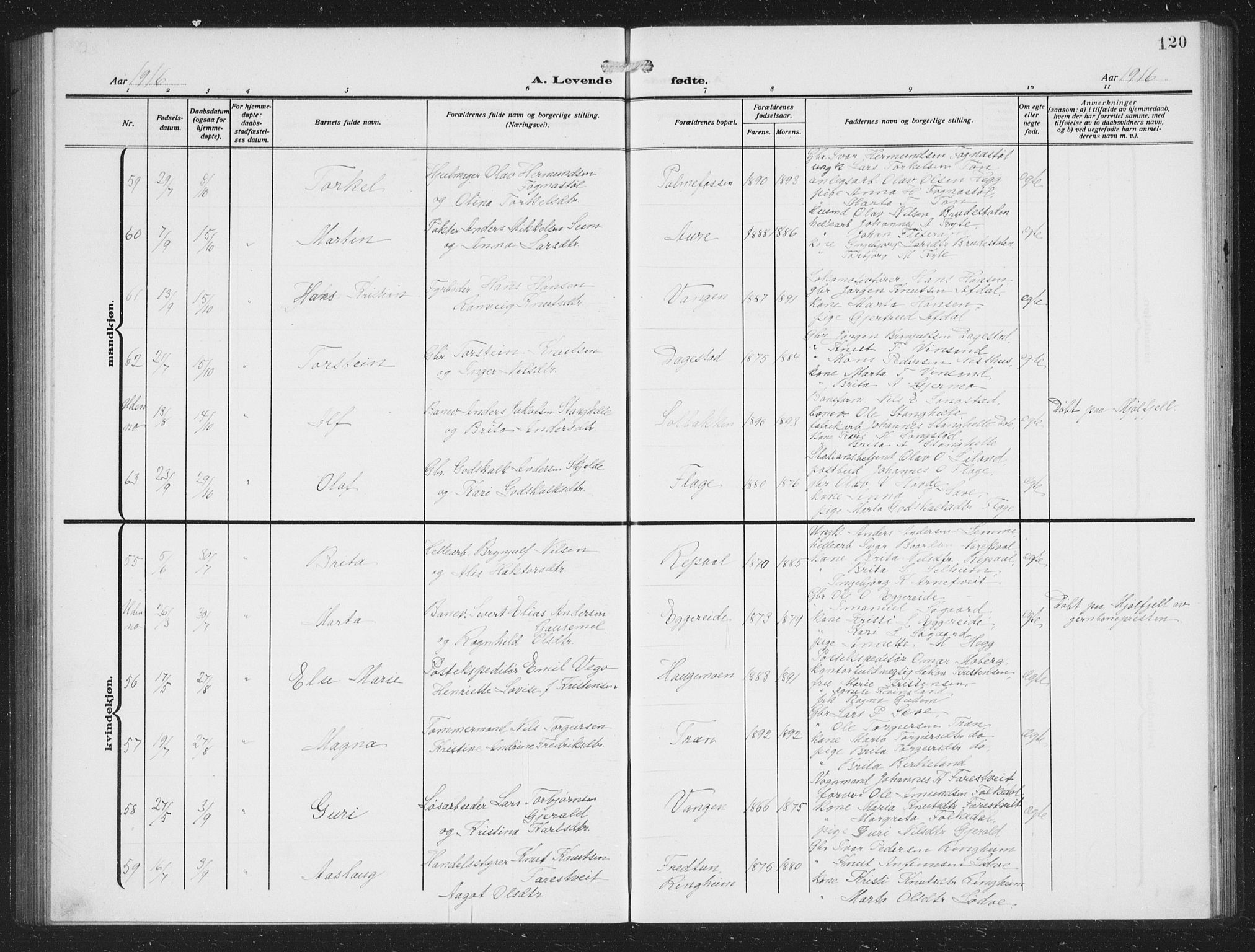 Voss sokneprestembete, SAB/A-79001/H/Hab: Parish register (copy) no. C 3, 1909-1920, p. 120