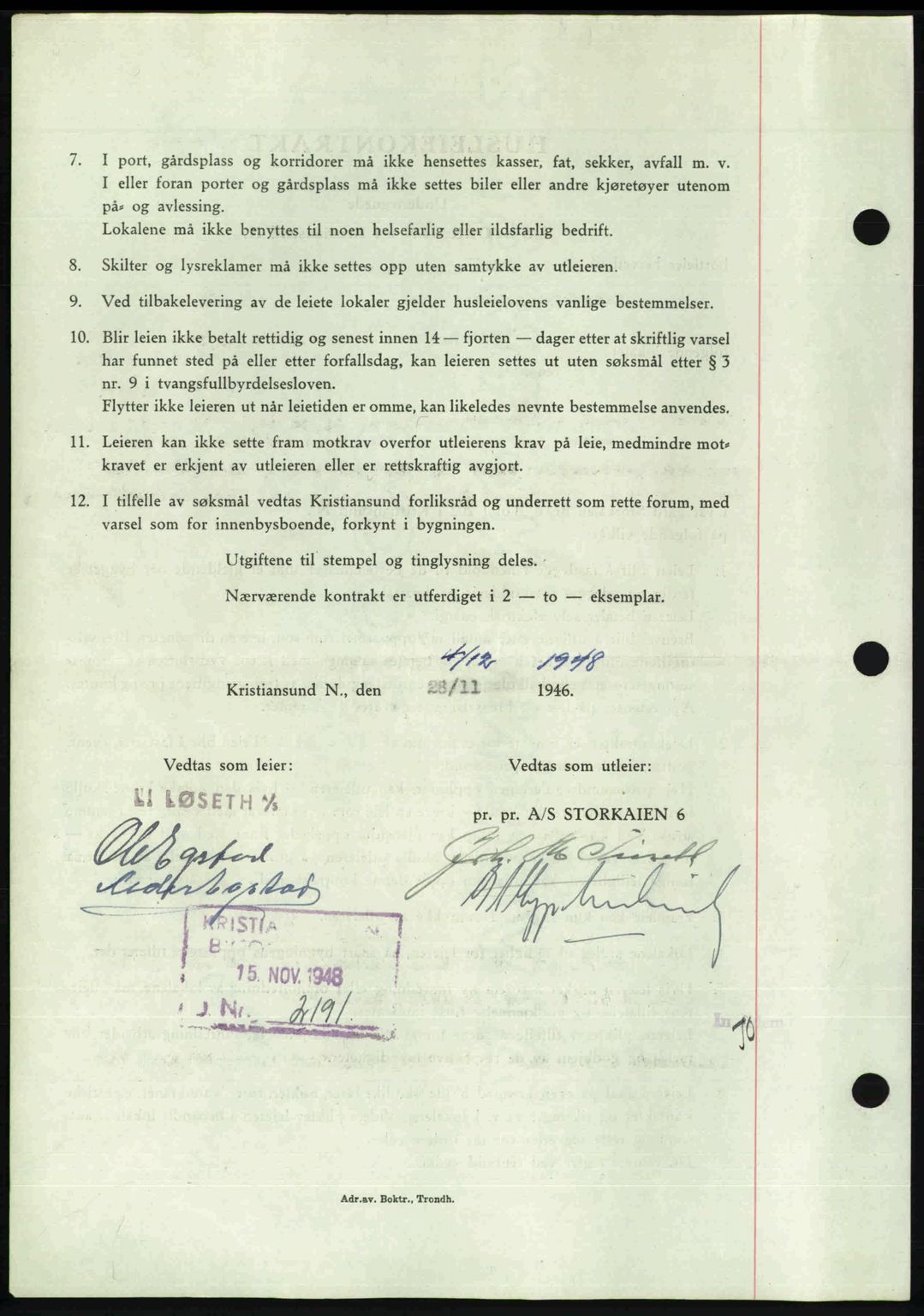 Kristiansund byfogd, AV/SAT-A-4587/A/27: Mortgage book no. 45, 1948-1949, Diary no: : 1739/1948