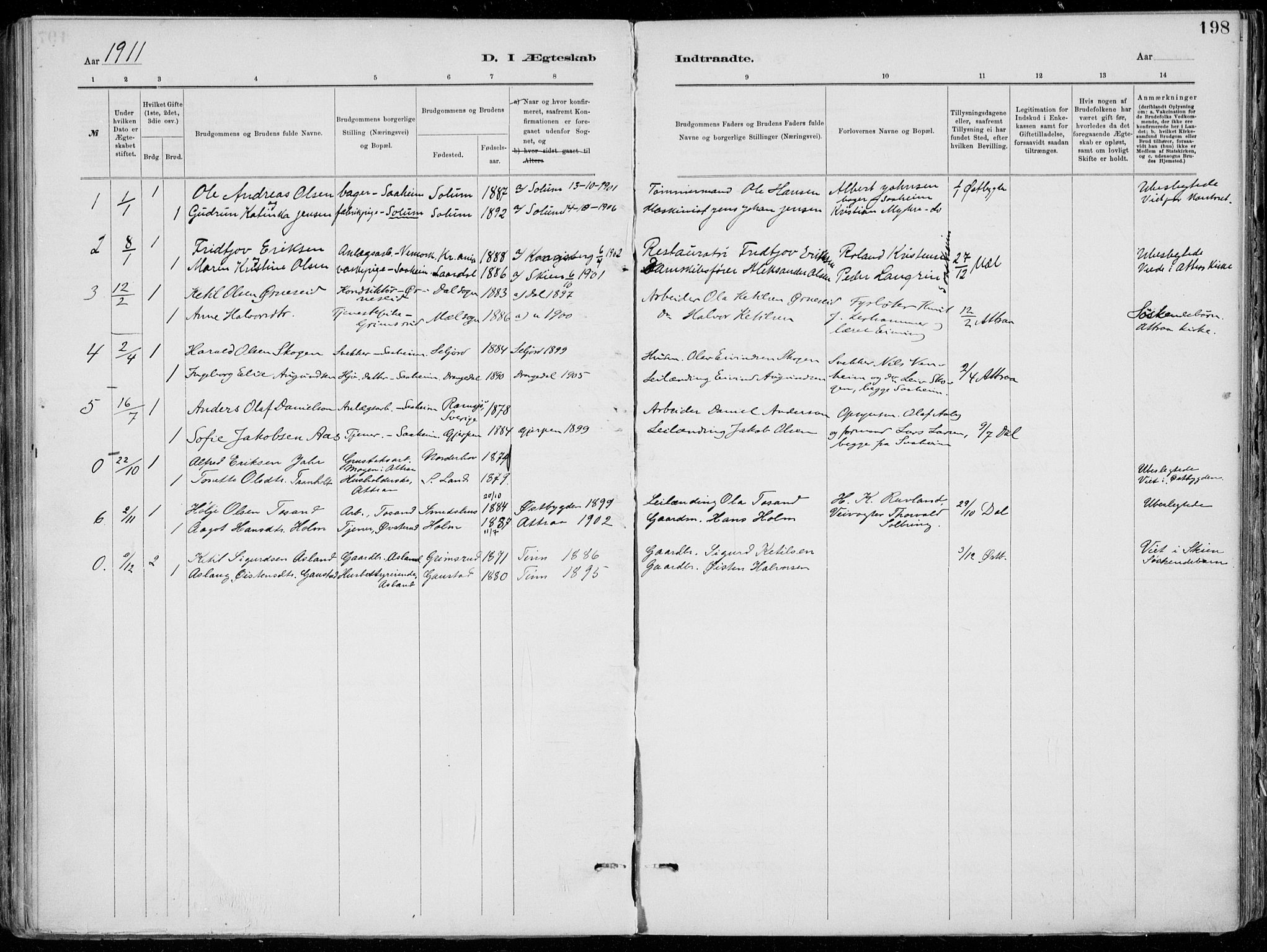 Tinn kirkebøker, AV/SAKO-A-308/F/Fa/L0007: Parish register (official) no. I 7, 1878-1922, p. 198