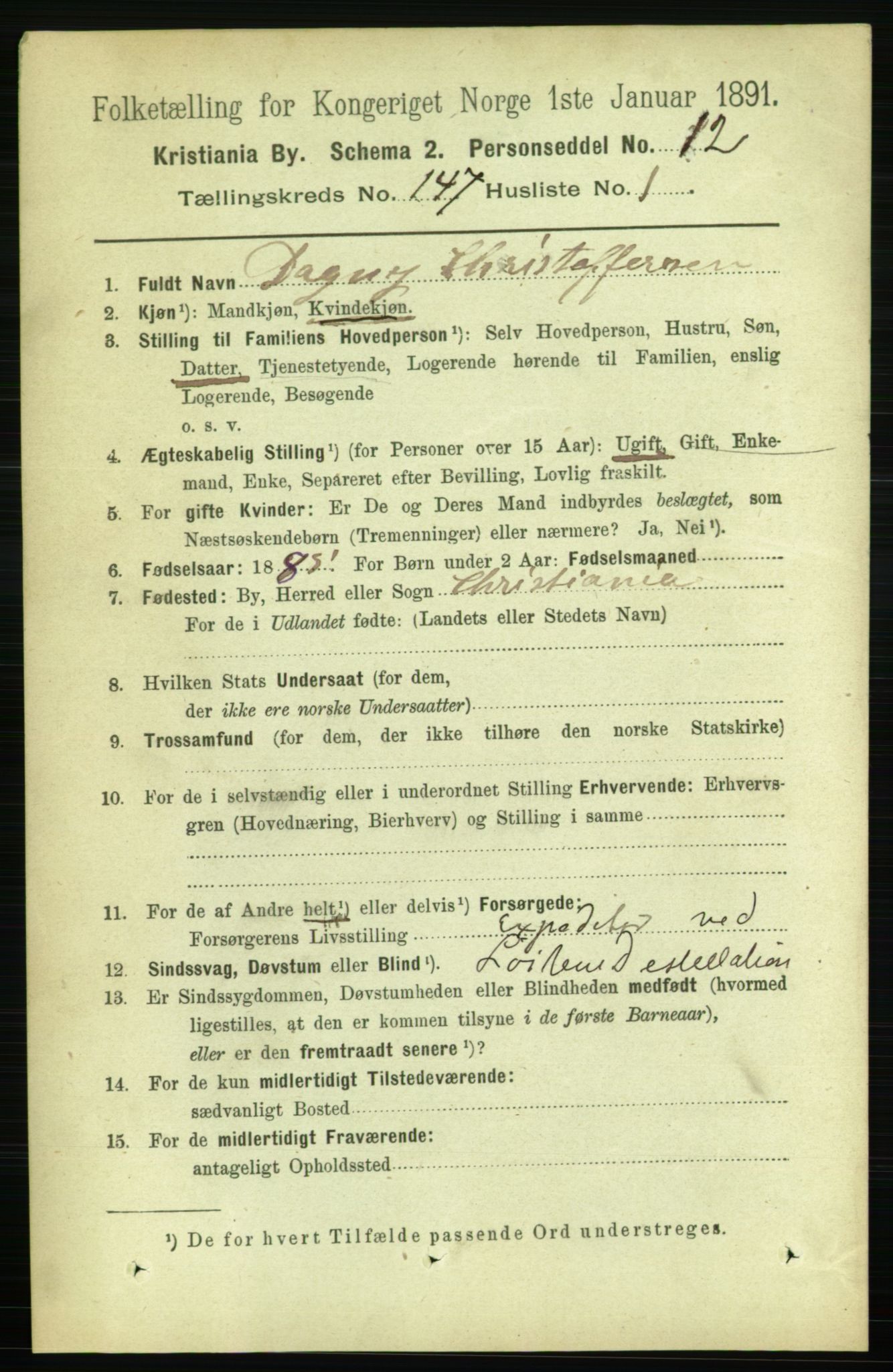 RA, 1891 census for 0301 Kristiania, 1891, p. 81605