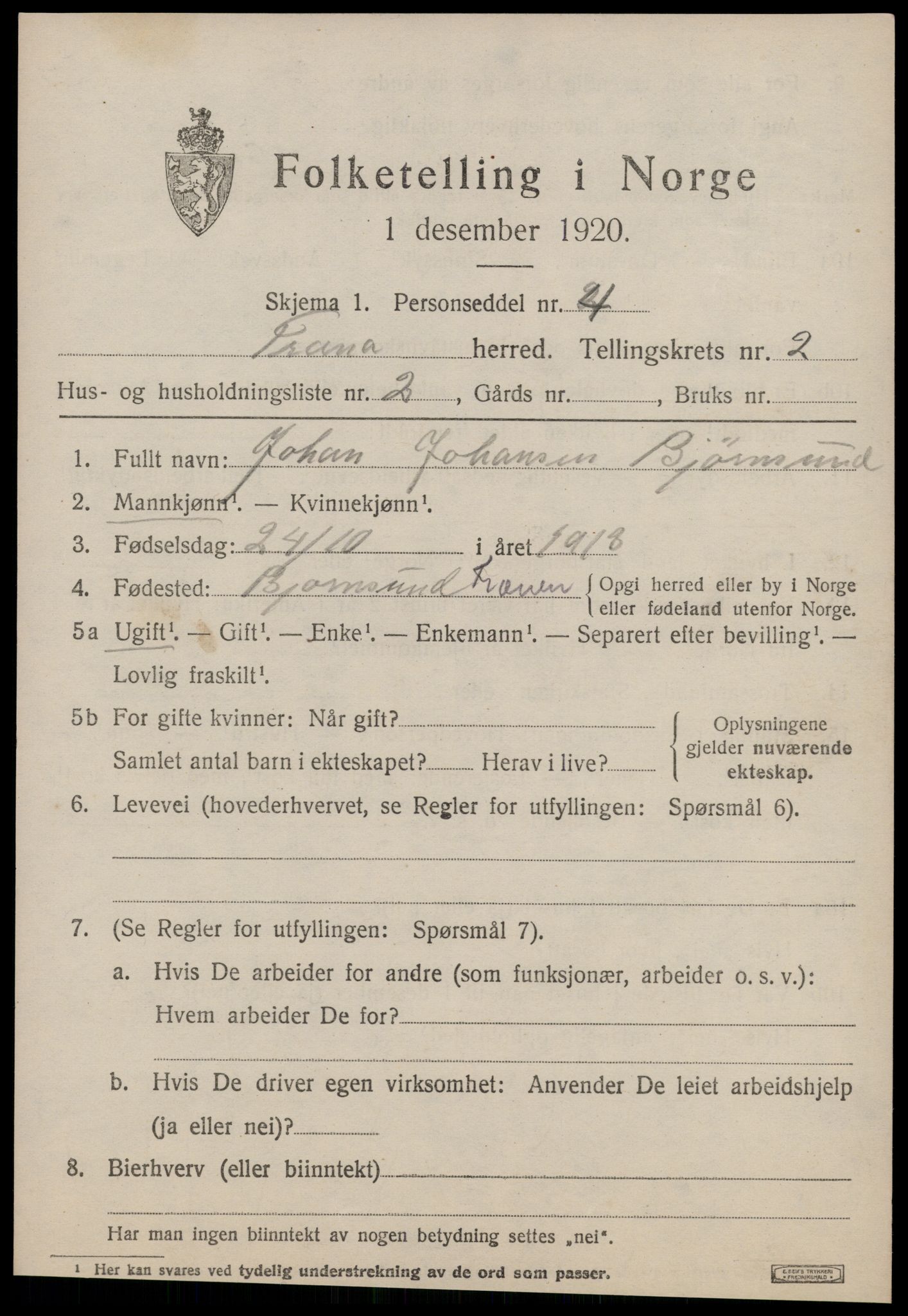 SAT, 1920 census for Fræna, 1920, p. 1545