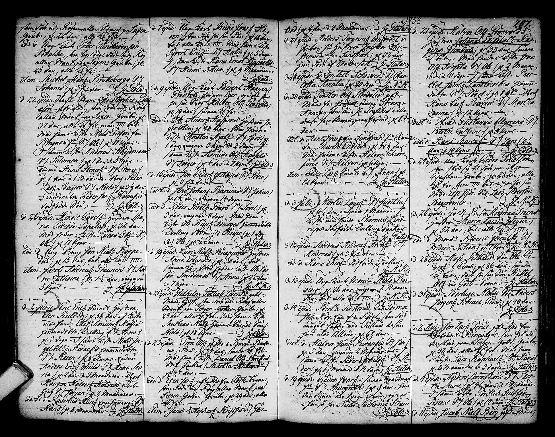 Kongsberg kirkebøker, AV/SAKO-A-22/F/Fa/L0003: Parish register (official) no. I 3, 1744-1755, p. 207