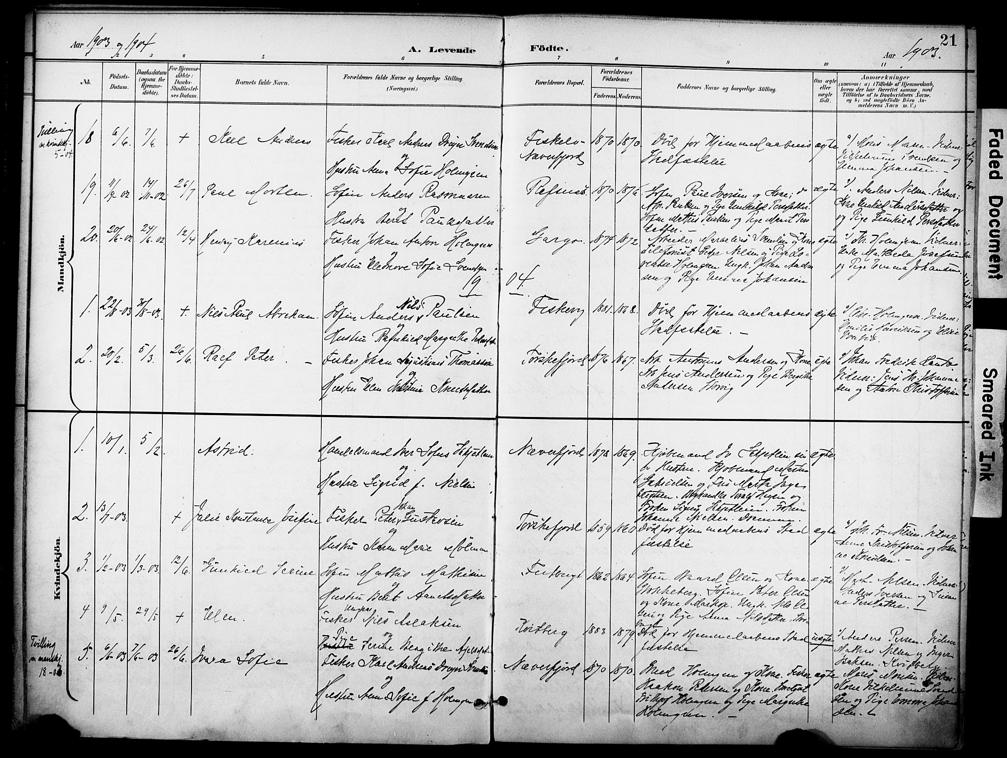 Hammerfest sokneprestkontor, SATØ/S-1347/H/Ha/L0012.kirke: Parish register (official) no. 12, 1898-1908, p. 21