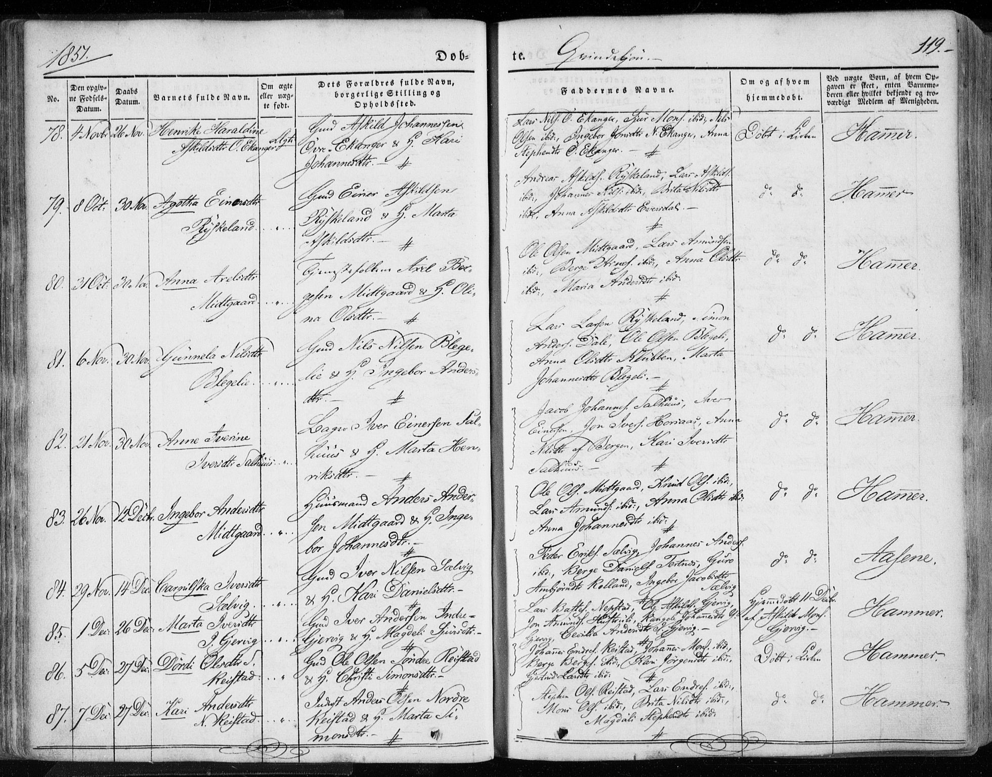 Hamre sokneprestembete, AV/SAB-A-75501/H/Ha/Haa/Haaa/L0013: Parish register (official) no. A 13, 1846-1857, p. 119