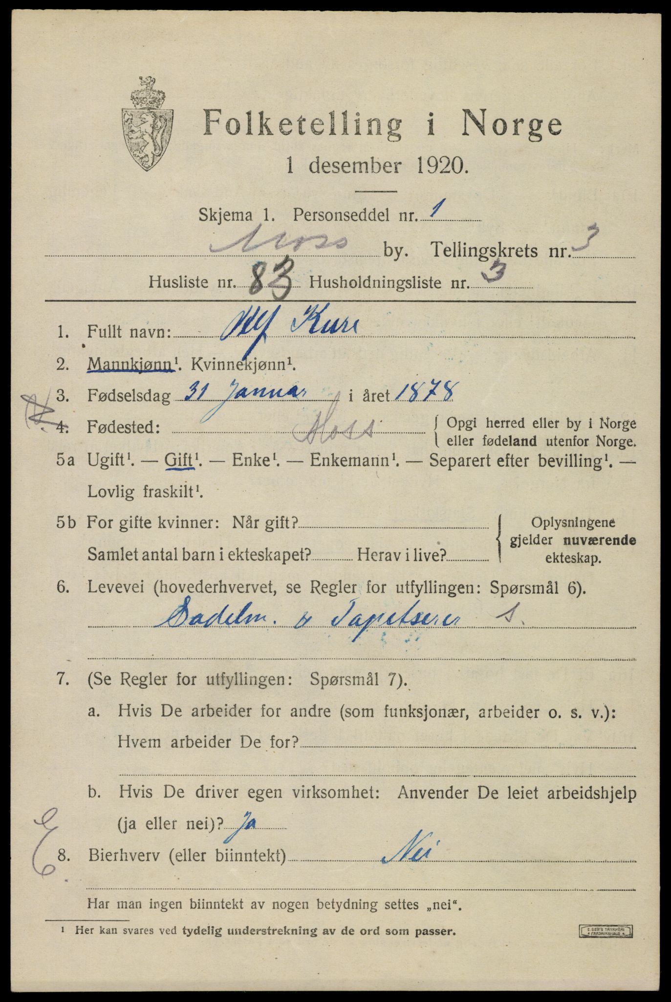 SAO, 1920 census for Moss, 1920, p. 13365