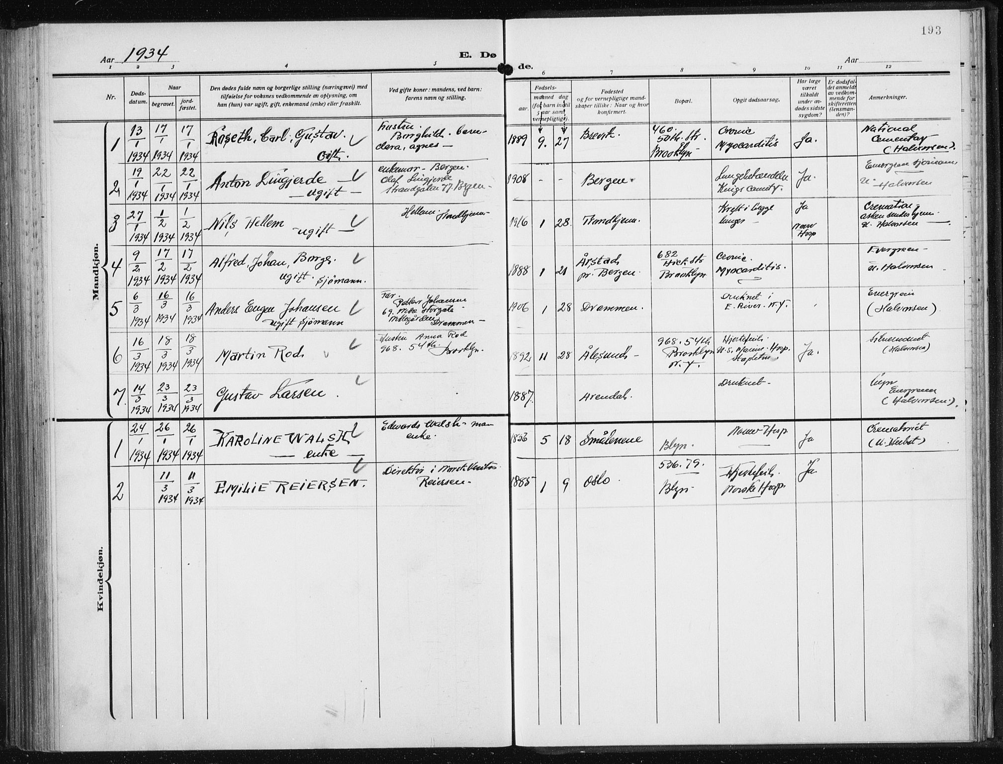 Den norske sjømannsmisjon i utlandet/New York, SAB/SAB/PA-0110/H/Ha/L0008: Parish register (official) no. A 8, 1923-1935, p. 193