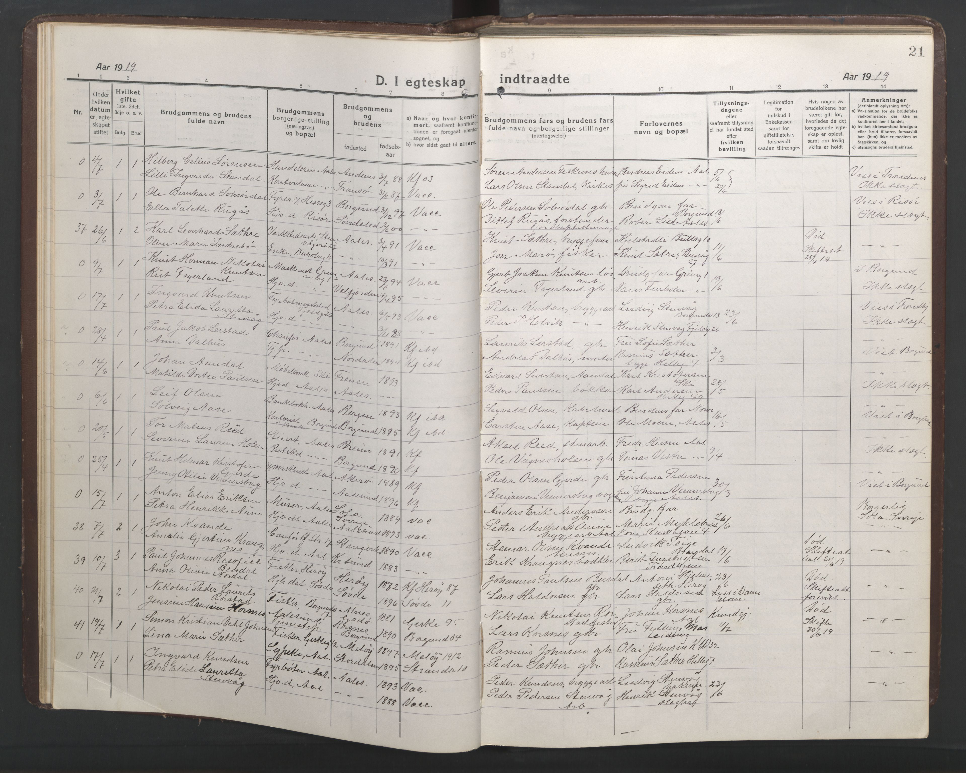 Ministerialprotokoller, klokkerbøker og fødselsregistre - Møre og Romsdal, AV/SAT-A-1454/529/L0473: Parish register (copy) no. 529C10, 1918-1941, p. 21