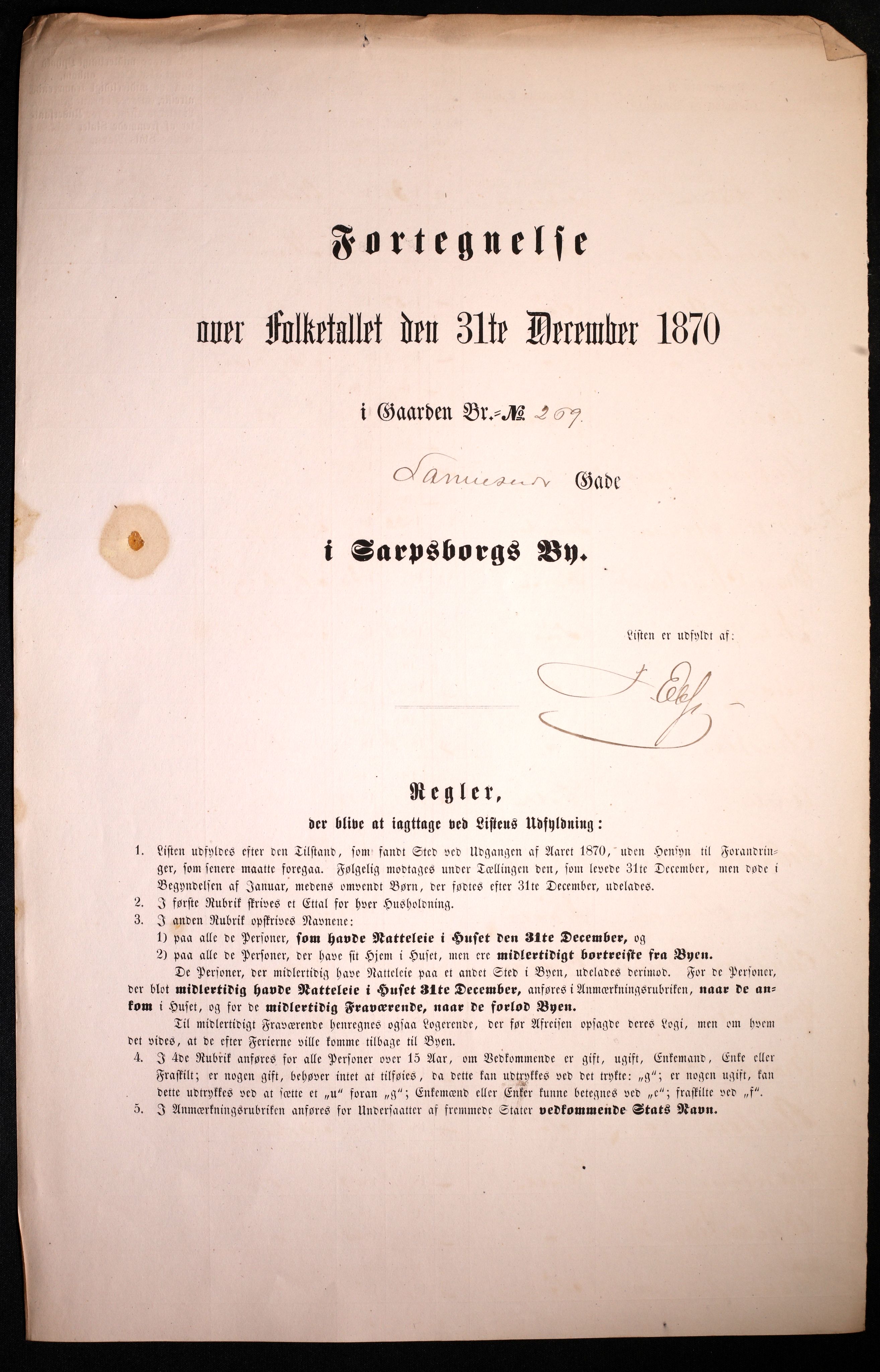 RA, 1870 census for 0102 Sarpsborg, 1870, p. 79