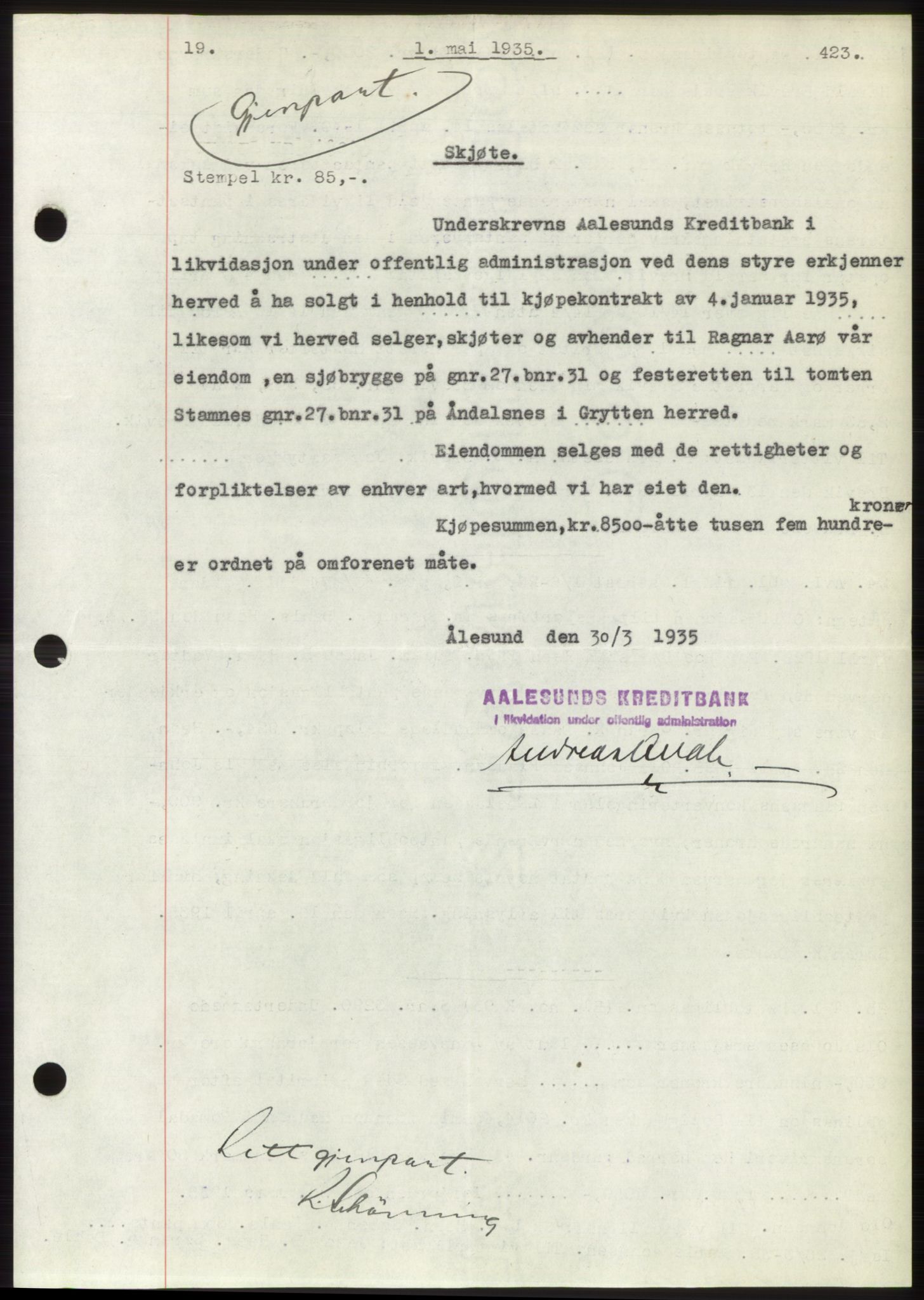 Romsdal sorenskriveri, AV/SAT-A-4149/1/2/2C/L0066: Mortgage book no. 60, 1934-1935, Deed date: 01.05.1935