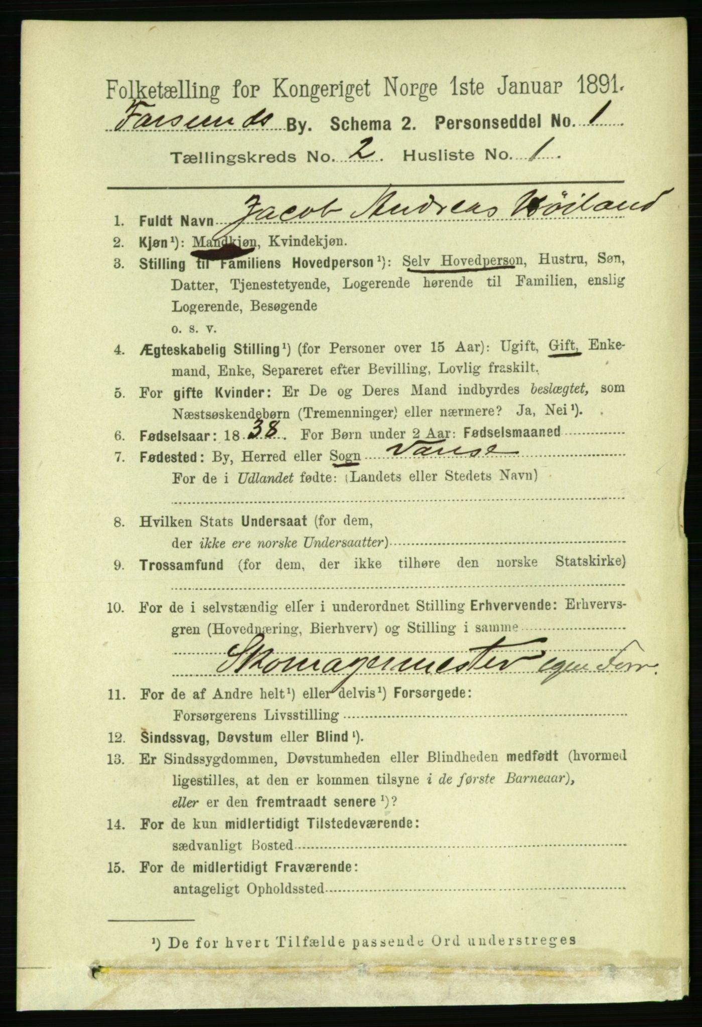 RA, 1891 census for 1003 Farsund, 1891, p. 954