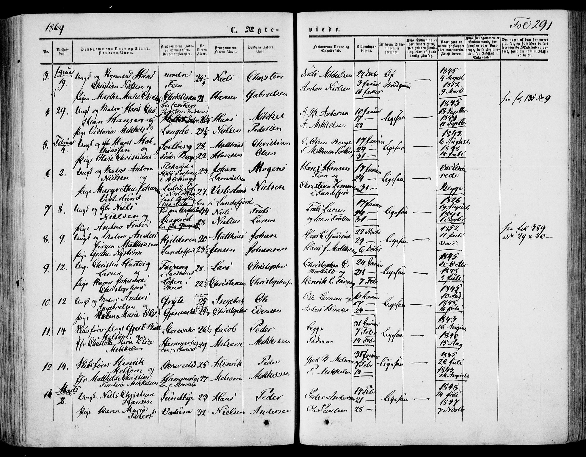 Stokke kirkebøker, AV/SAKO-A-320/F/Fa/L0008: Parish register (official) no. I 8, 1858-1871, p. 291