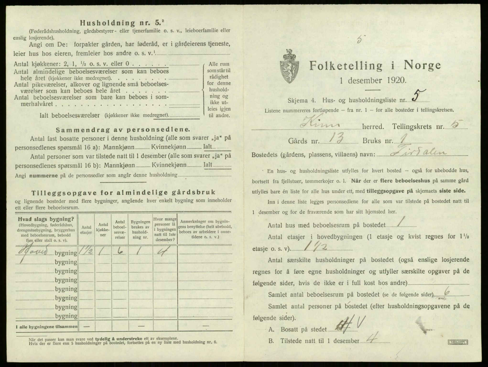 SAB, 1920 census for Kinn, 1920, p. 248