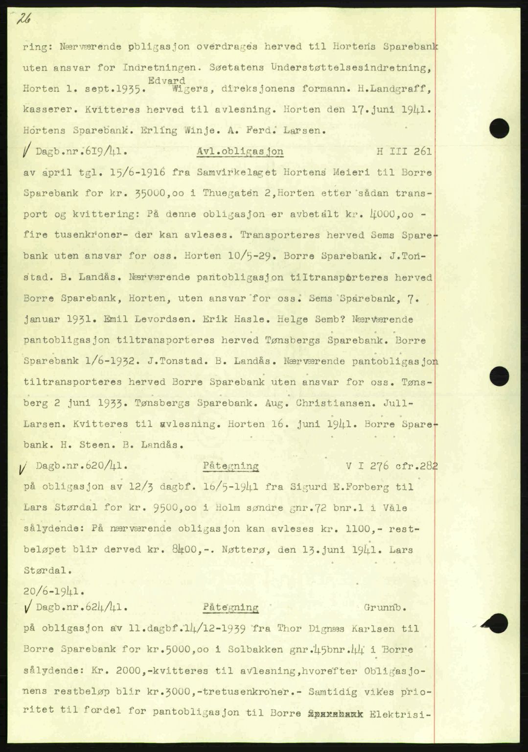 Horten sorenskriveri, SAKO/A-133/G/Ga/Gab/L0003: Mortgage book no. B-5 - B-6, 1941-1943, Diary no: : 619/1941