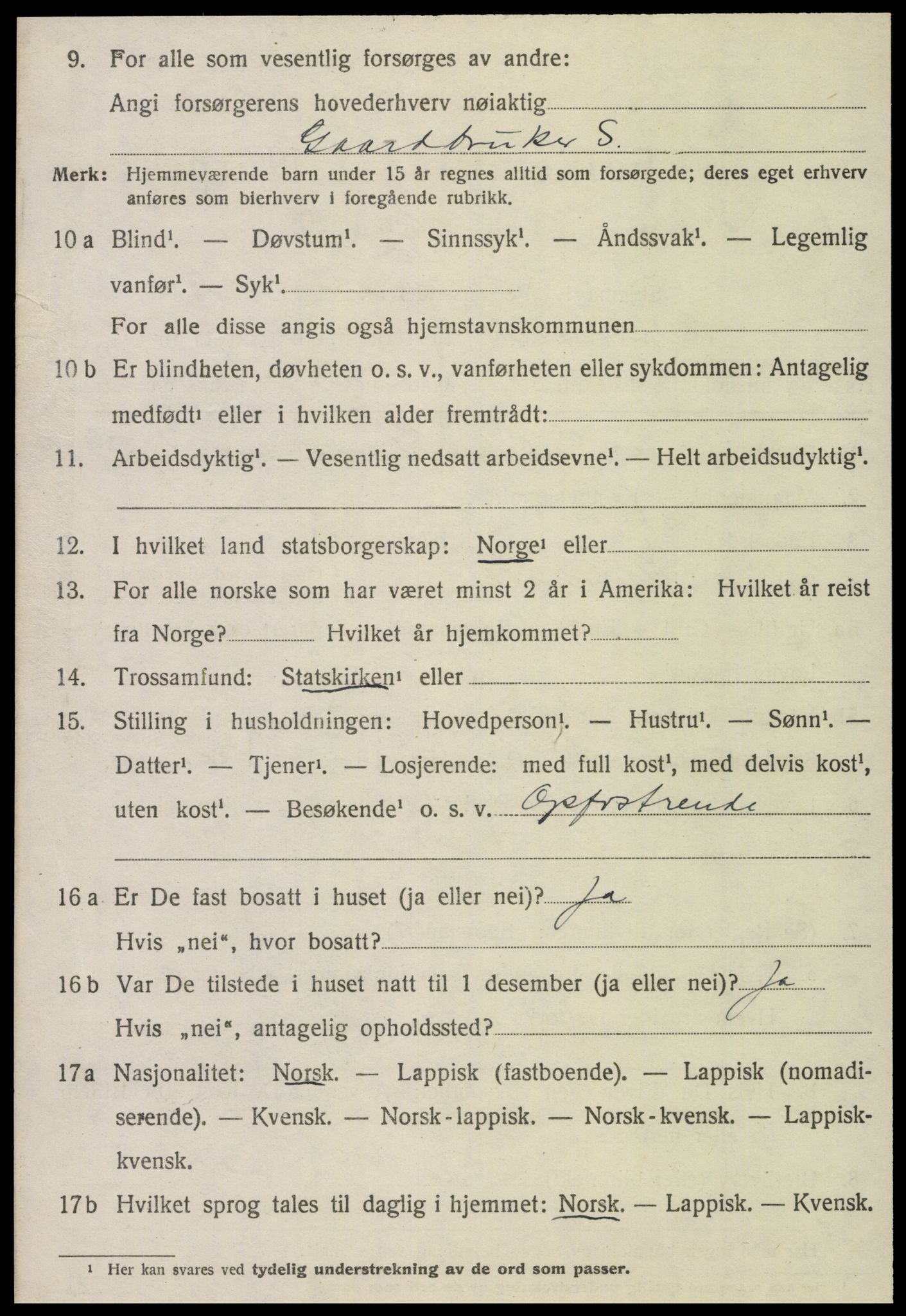 SAT, 1920 census for Overhalla, 1920, p. 4901