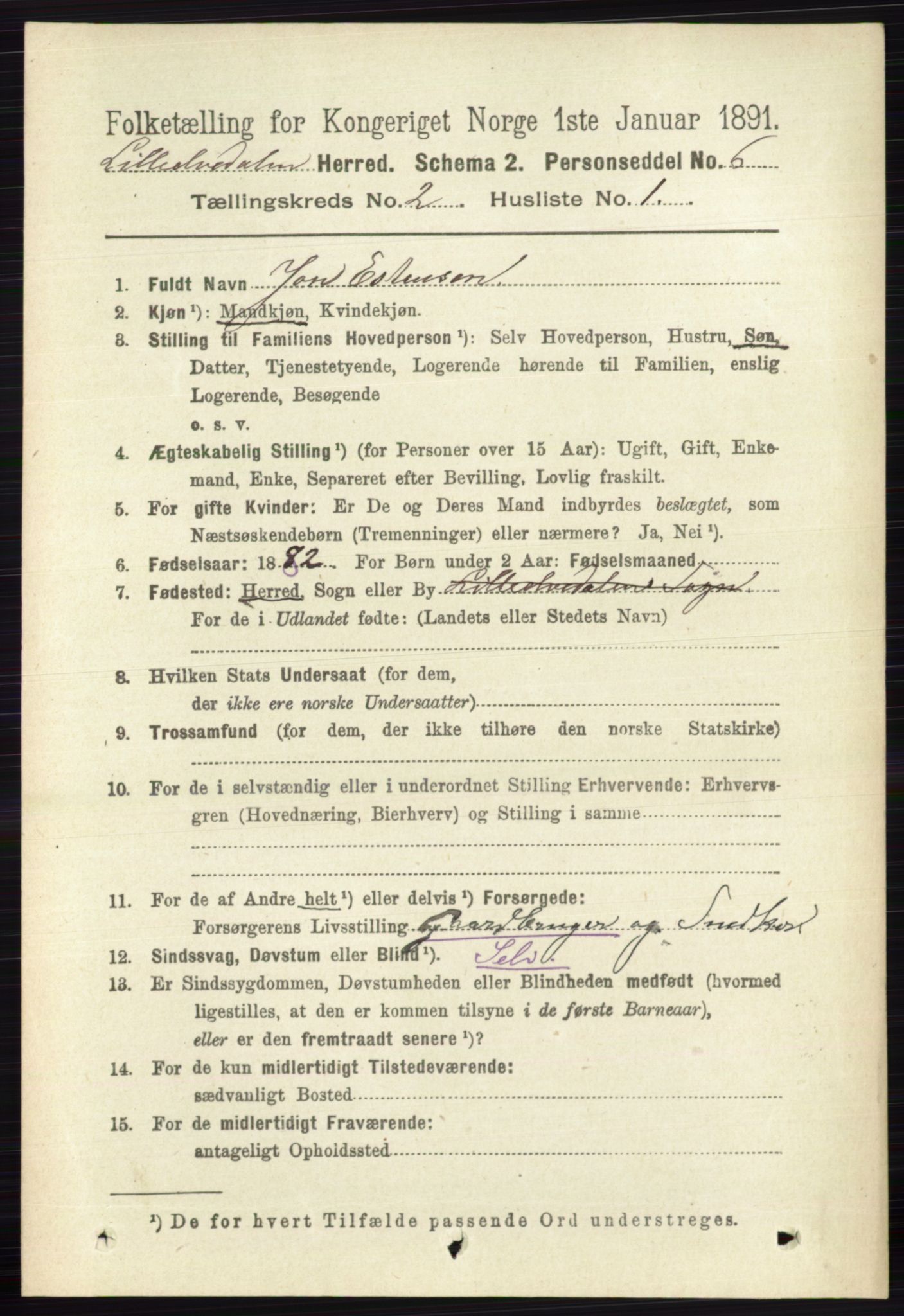 RA, 1891 census for 0438 Lille Elvedalen, 1891, p. 555