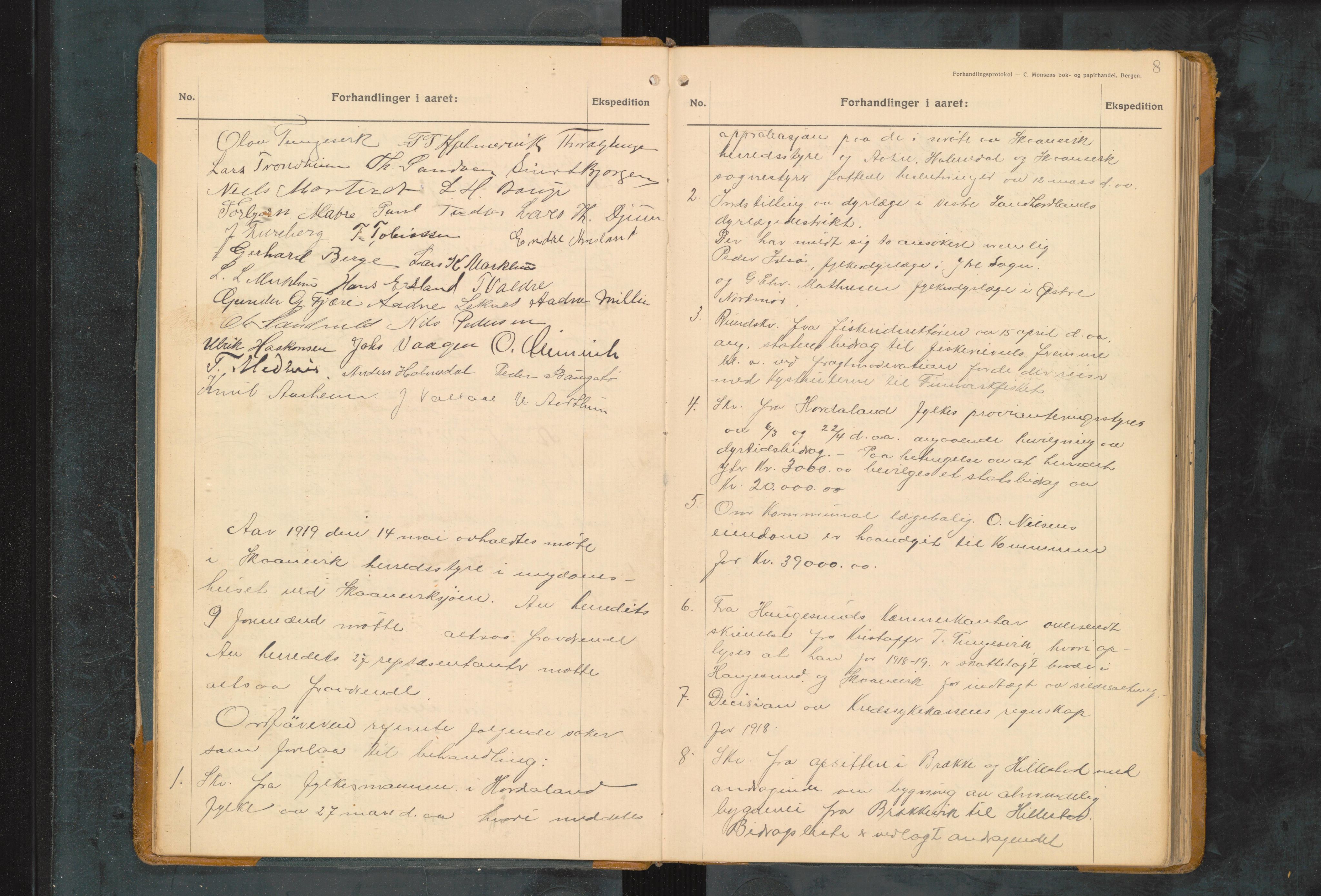 Skånevik kommune. Formannskapet, IKAH/1212-021/A/Aa/L0008: Møtebok for Skånevik formannskap og heradsstyre, 1919-1924, p. 8