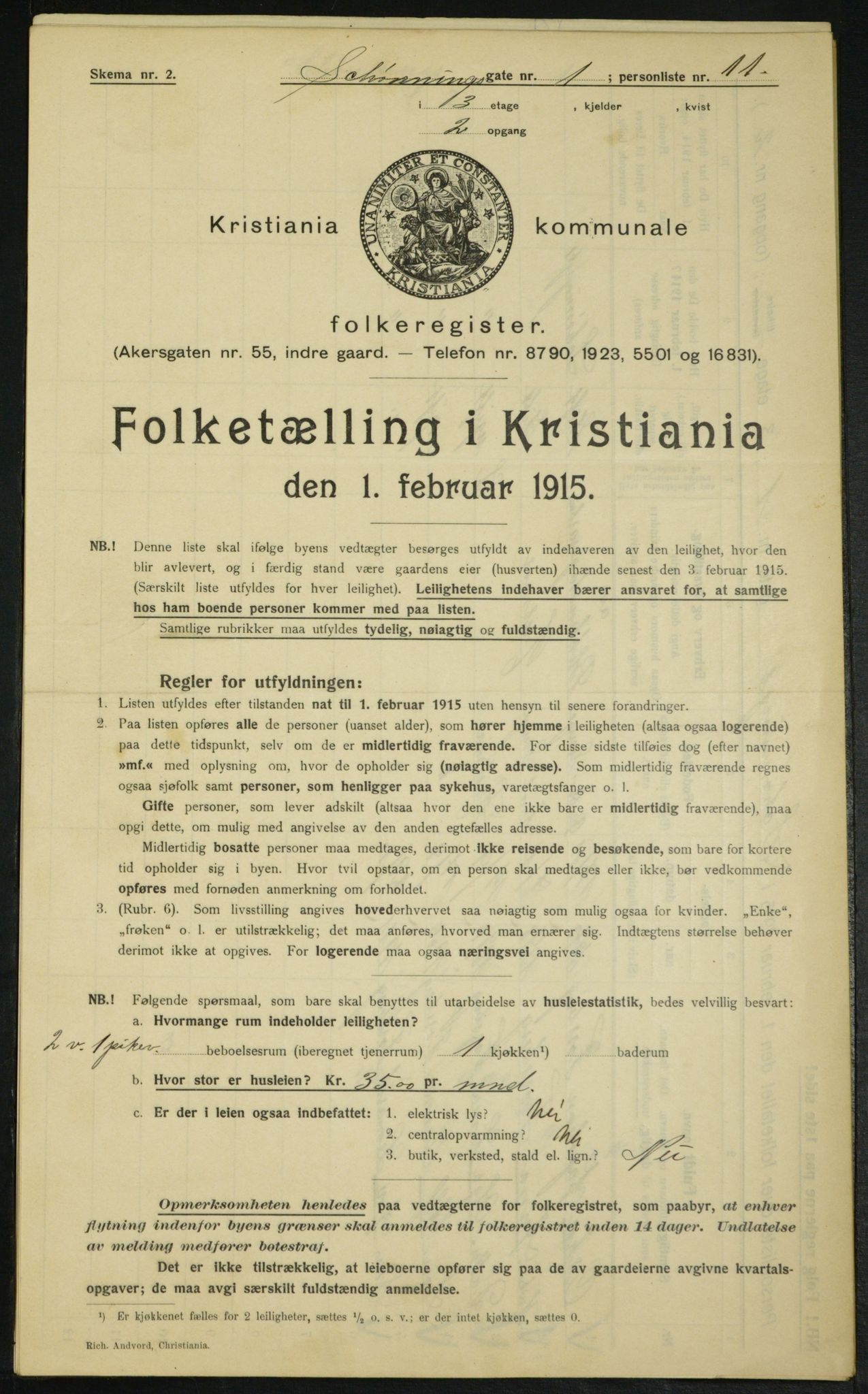 OBA, Municipal Census 1915 for Kristiania, 1915, p. 93071