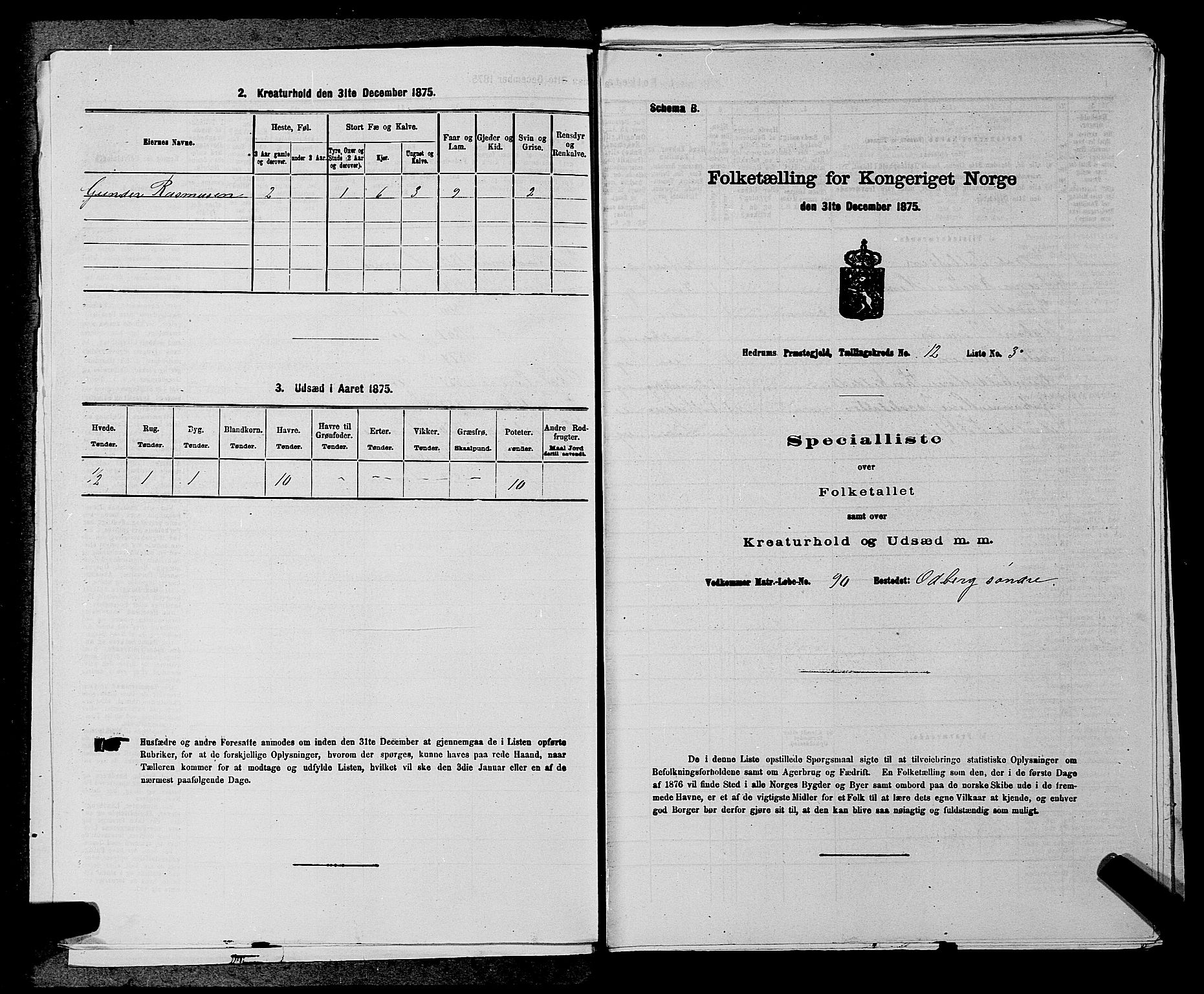 SAKO, 1875 census for 0727P Hedrum, 1875, p. 1112