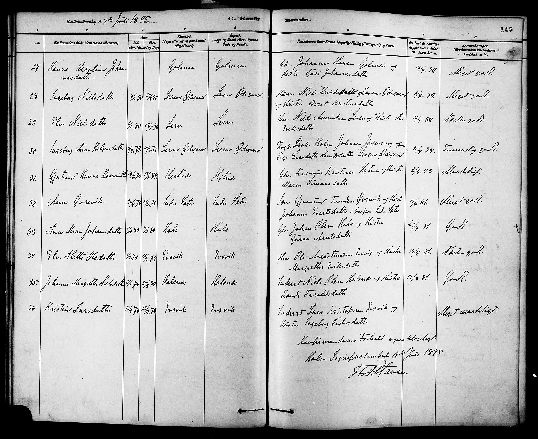 Ministerialprotokoller, klokkerbøker og fødselsregistre - Møre og Romsdal, AV/SAT-A-1454/577/L0896: Parish register (official) no. 577A03, 1880-1898, p. 145