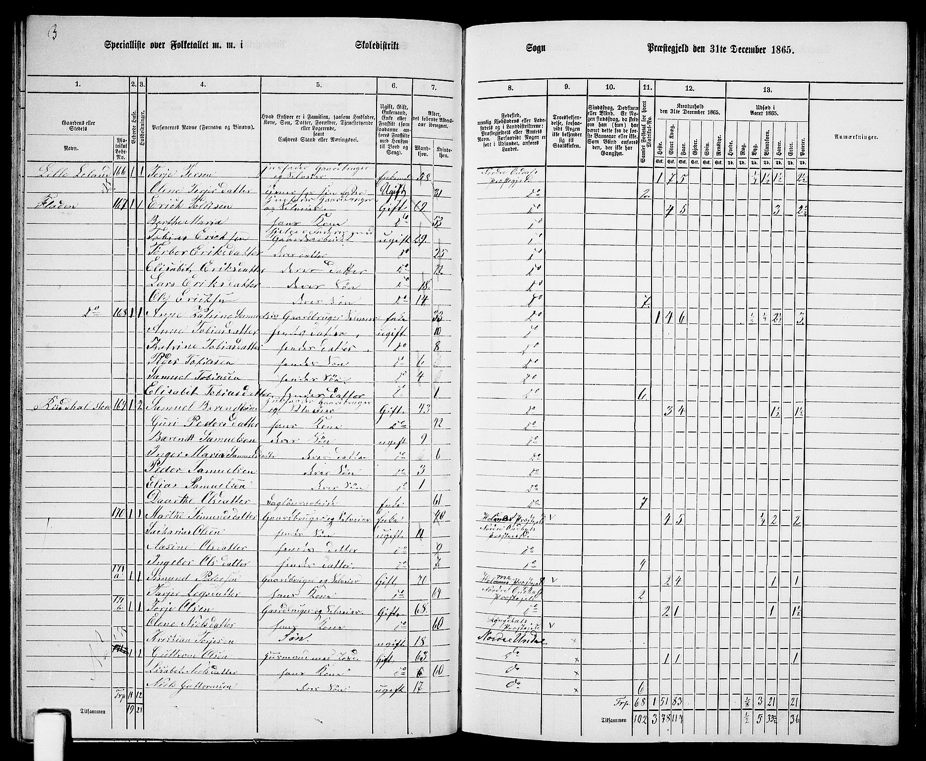 RA, 1865 census for Nord-Audnedal, 1865, p. 53